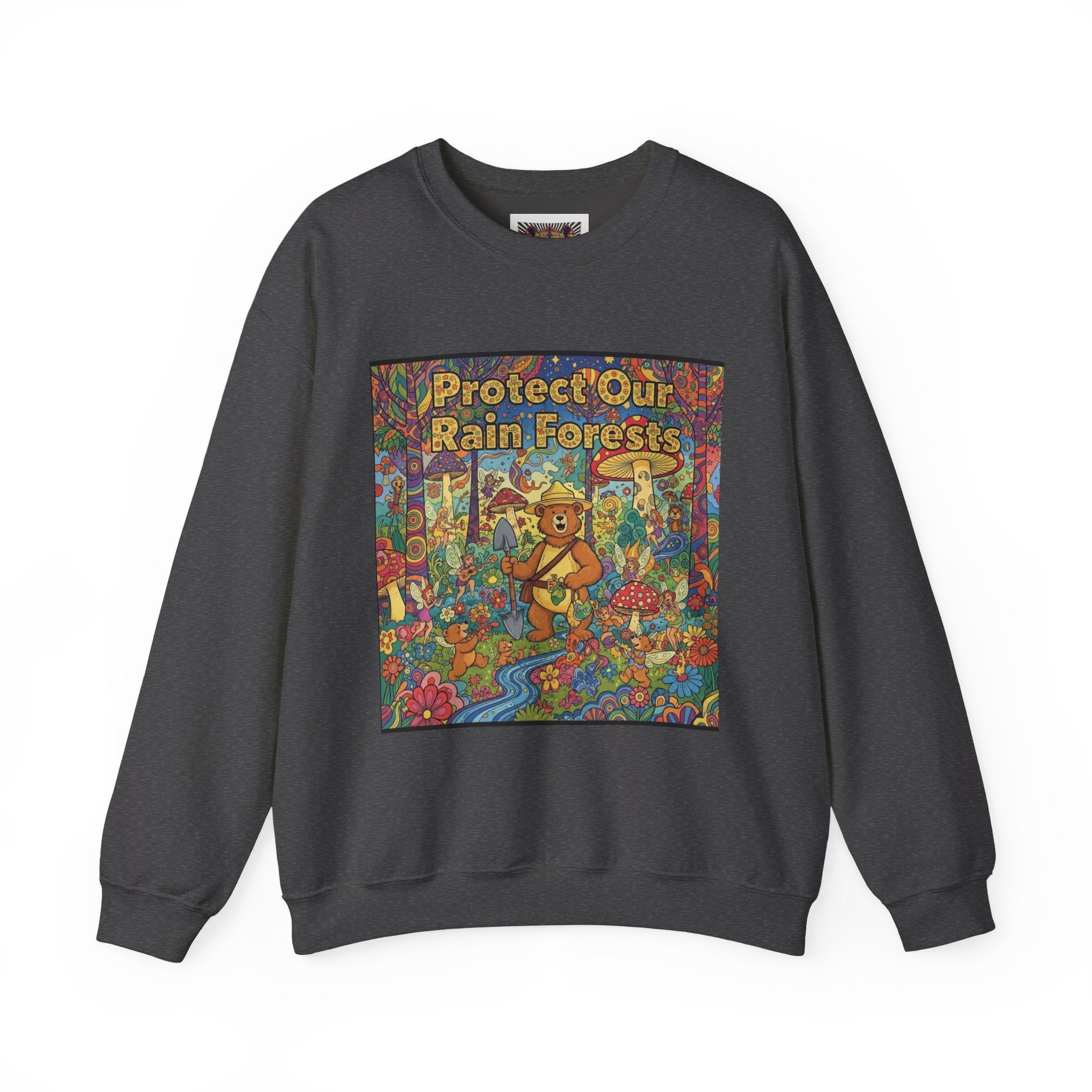 Eco-Friendly Crewneck Sweatshirt - Protect Our Rain Forests Design