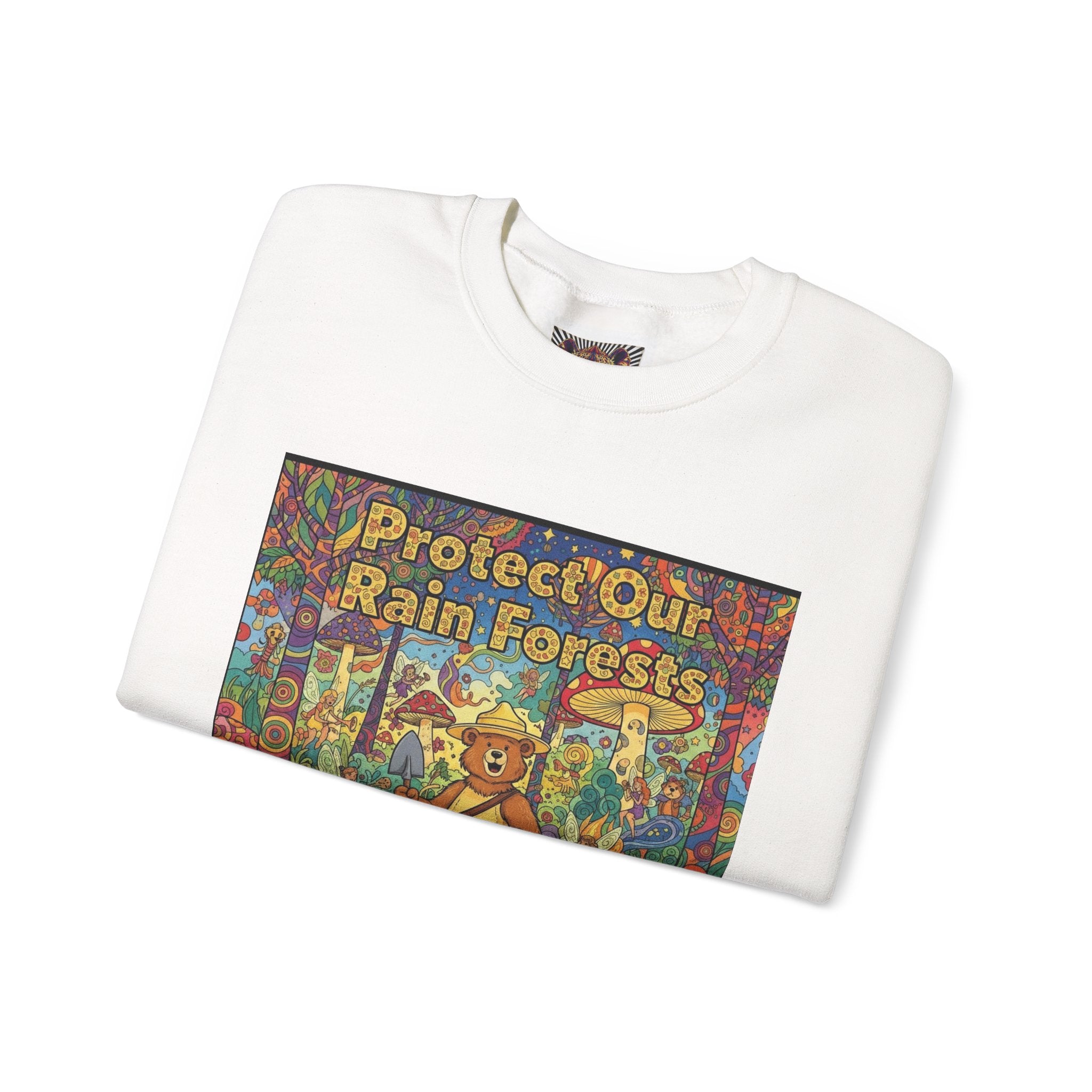 Eco-Friendly Crewneck Sweatshirt - Protect Our Rain Forests Design