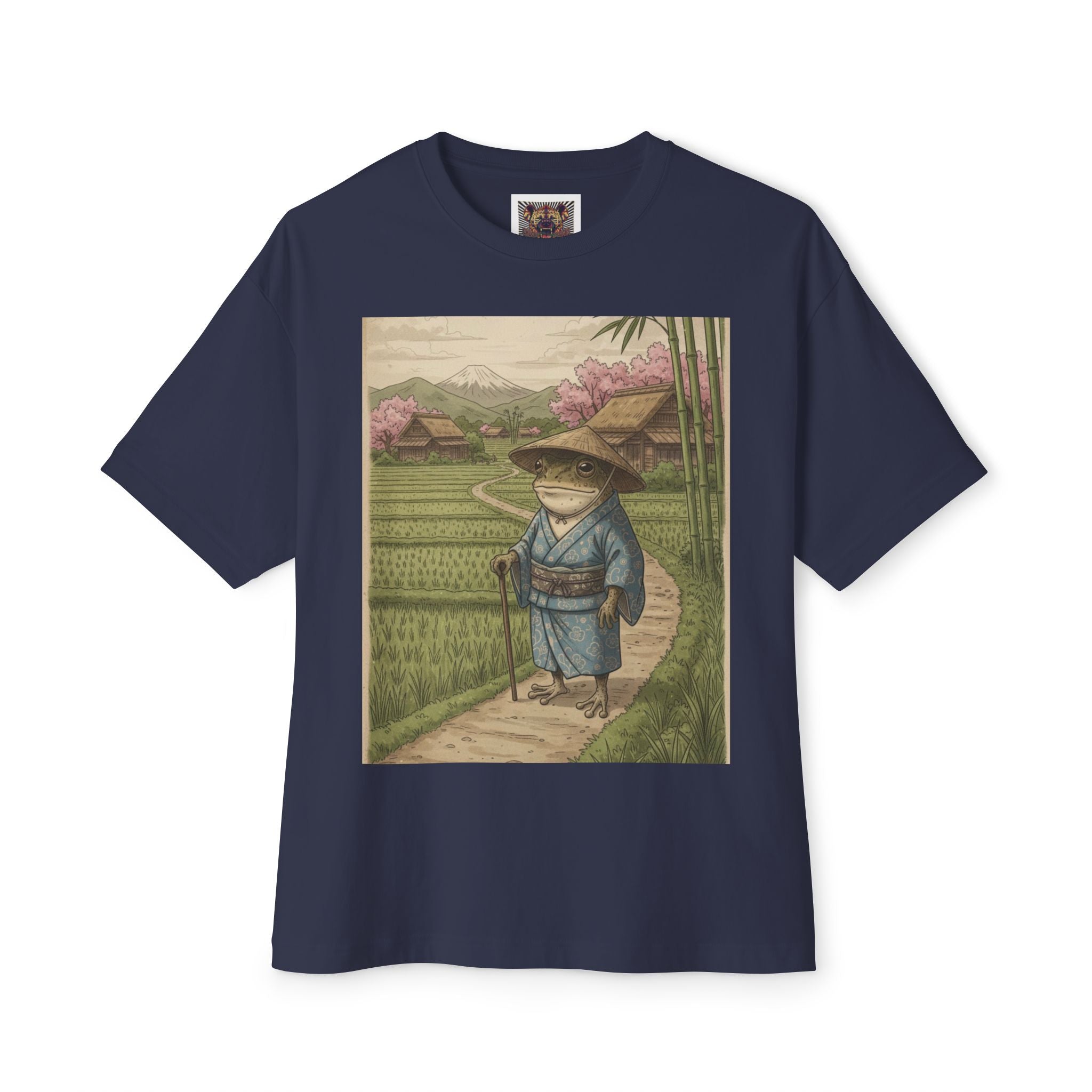 Zen Frog Farmer Graphic Tee – Oversized Boxy Shirt by Chuckle Designs
