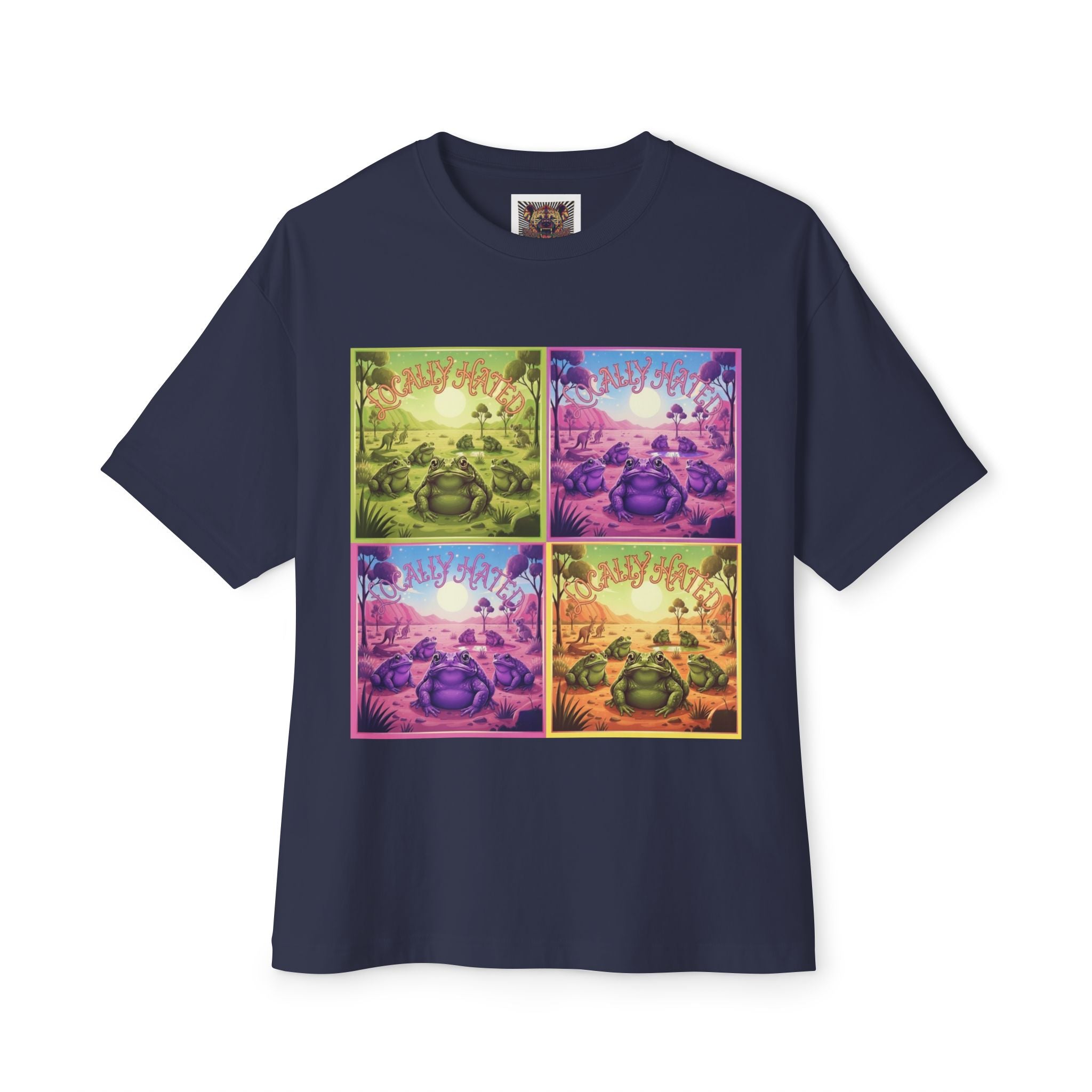 Retro Cane Toad Oversized Tee - Vibrant Boxy Fit with Meditative Design