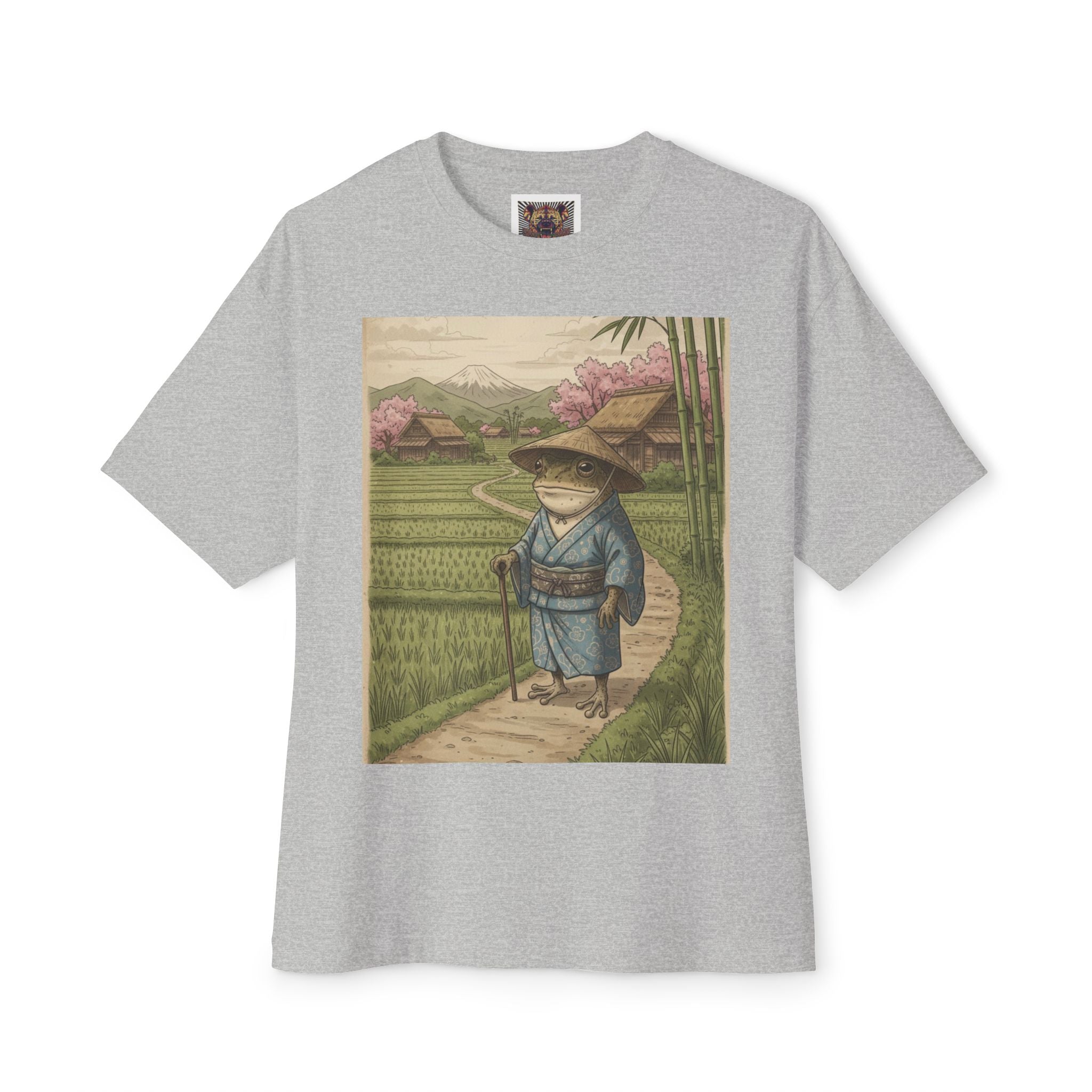 Zen Frog Farmer Graphic Tee – Oversized Boxy Shirt by Chuckle Designs