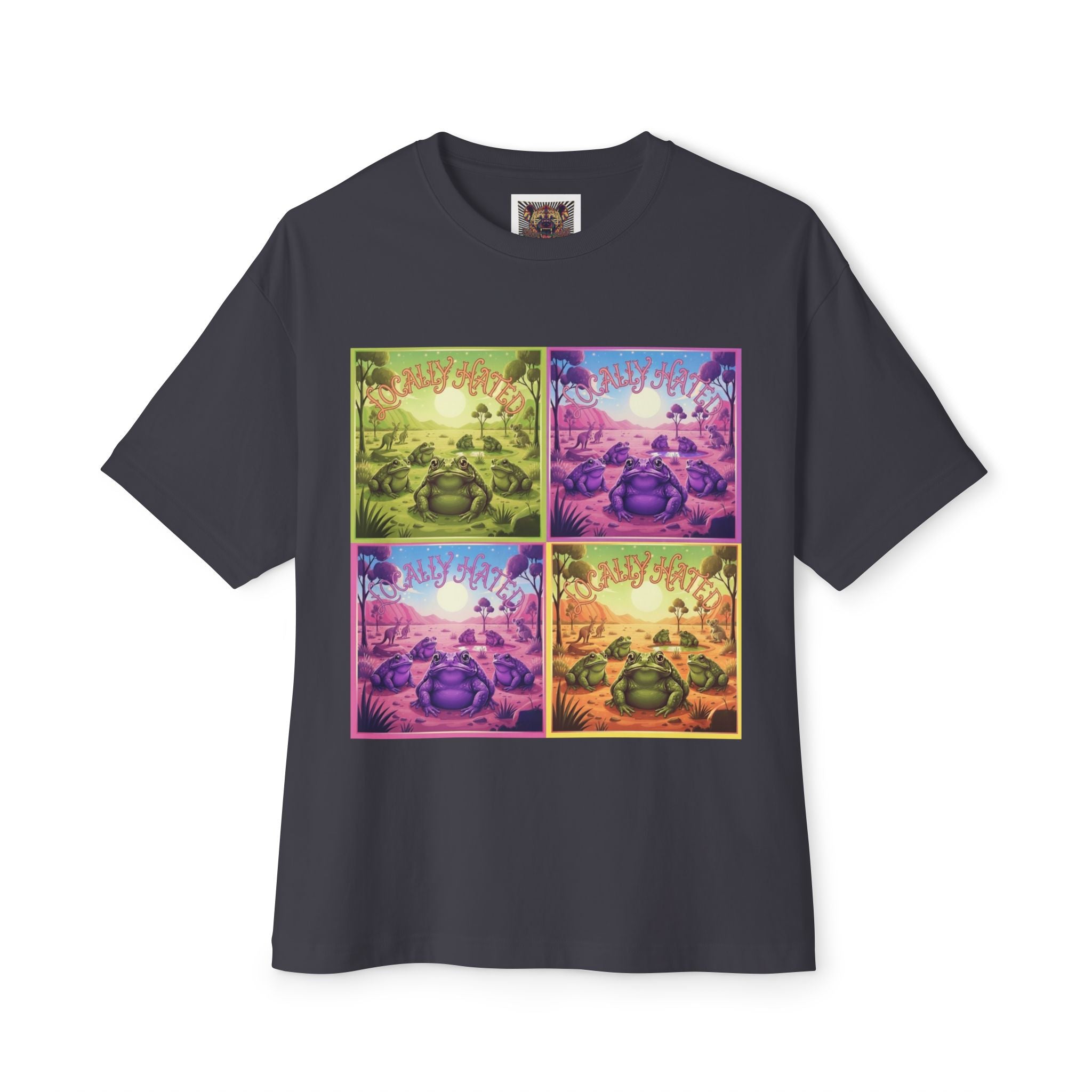 Retro Cane Toad Oversized Tee - Vibrant Boxy Fit with Meditative Design