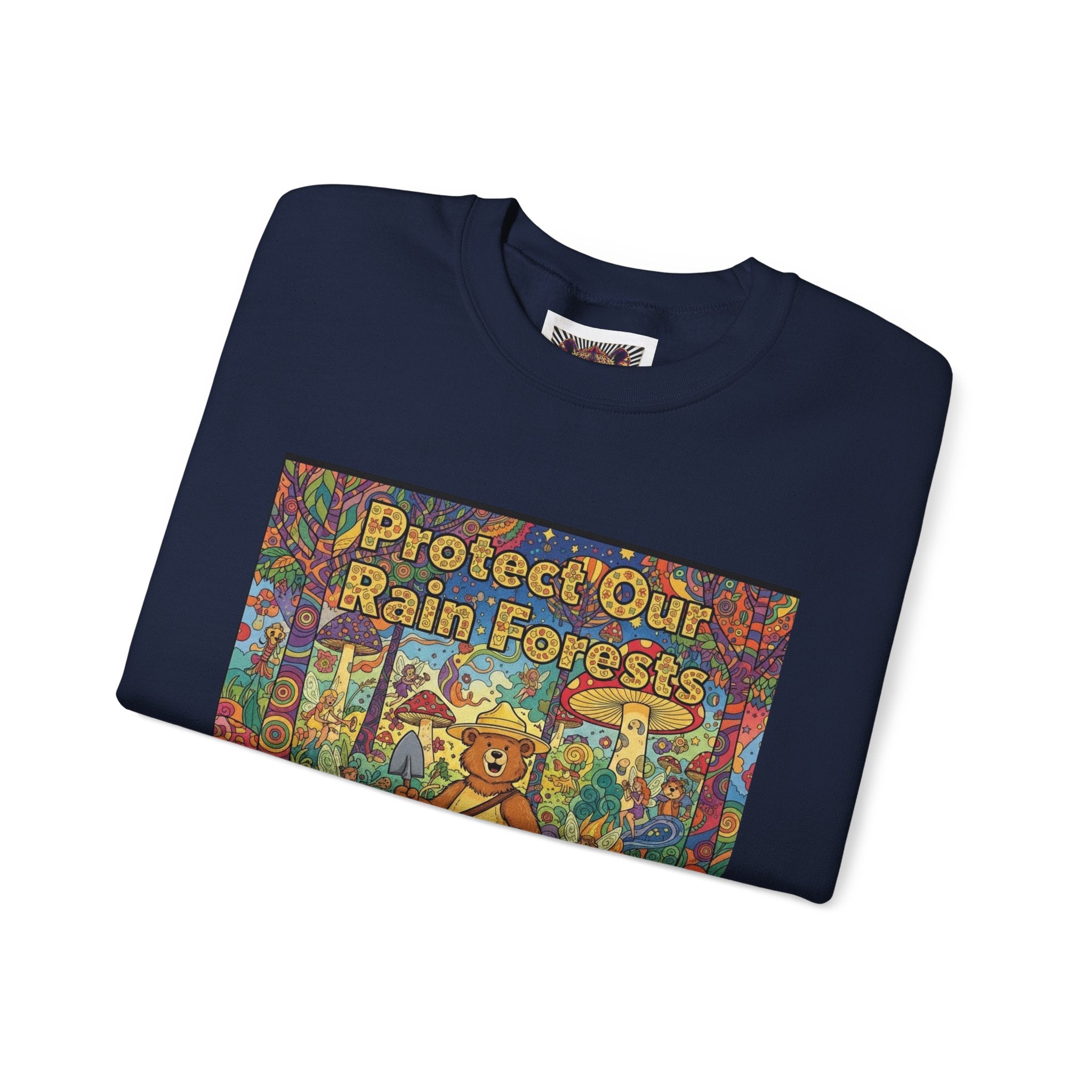 Eco-Friendly Crewneck Sweatshirt - Protect Our Rain Forests Design