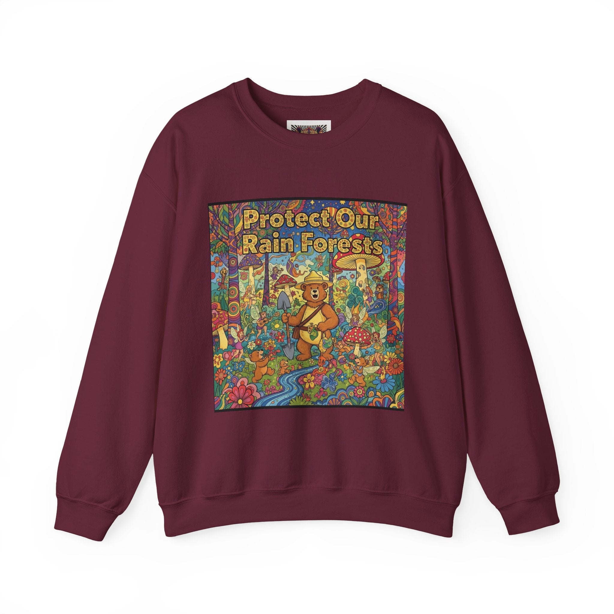 Eco-Friendly Crewneck Sweatshirt - Protect Our Rain Forests Design