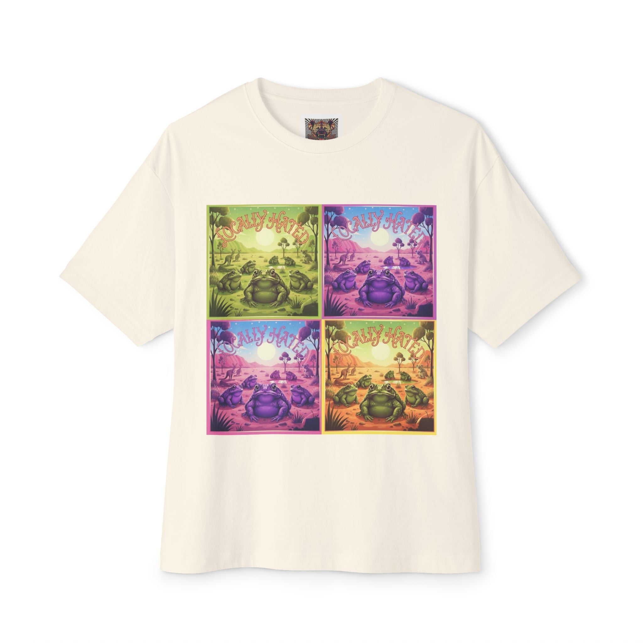 Retro Cane Toad Oversized Tee - Vibrant Boxy Fit with Meditative Design