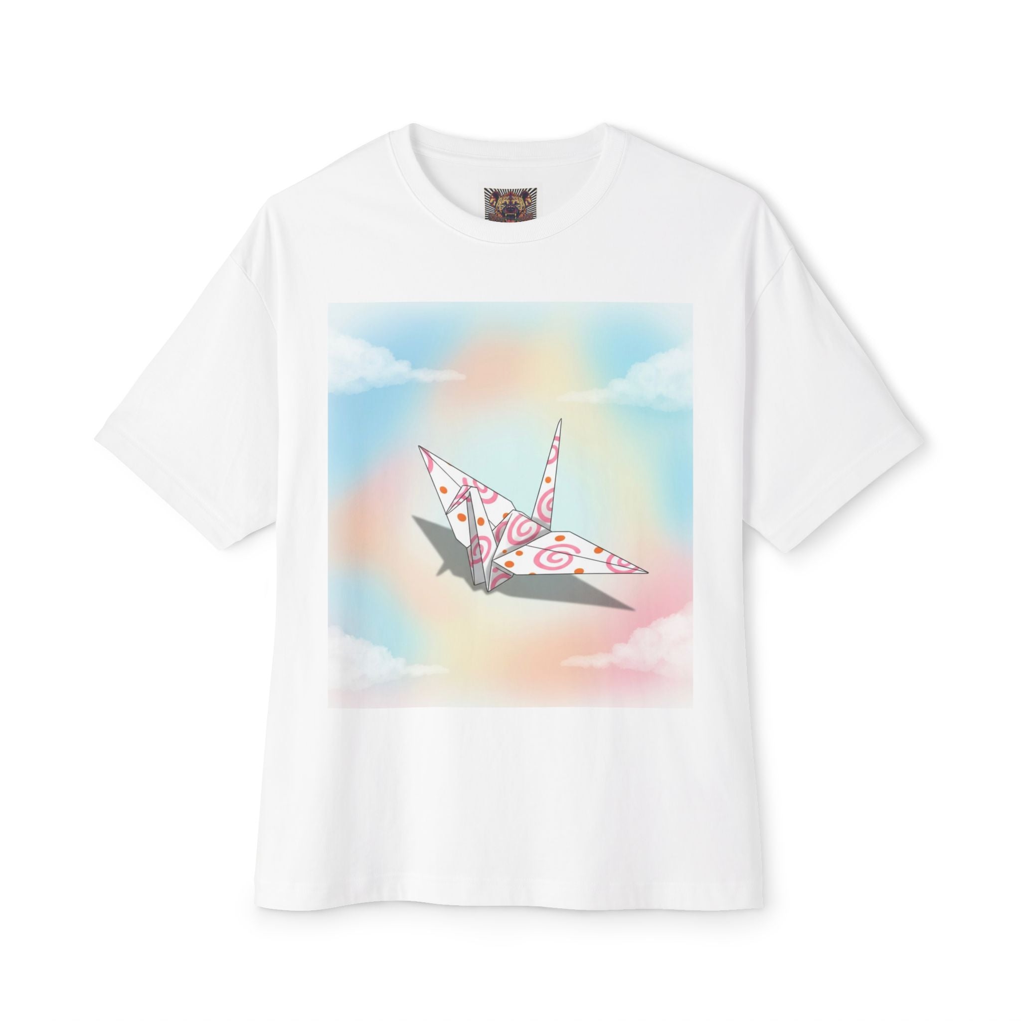 Whimsical Crane Artwork Oversized Tee