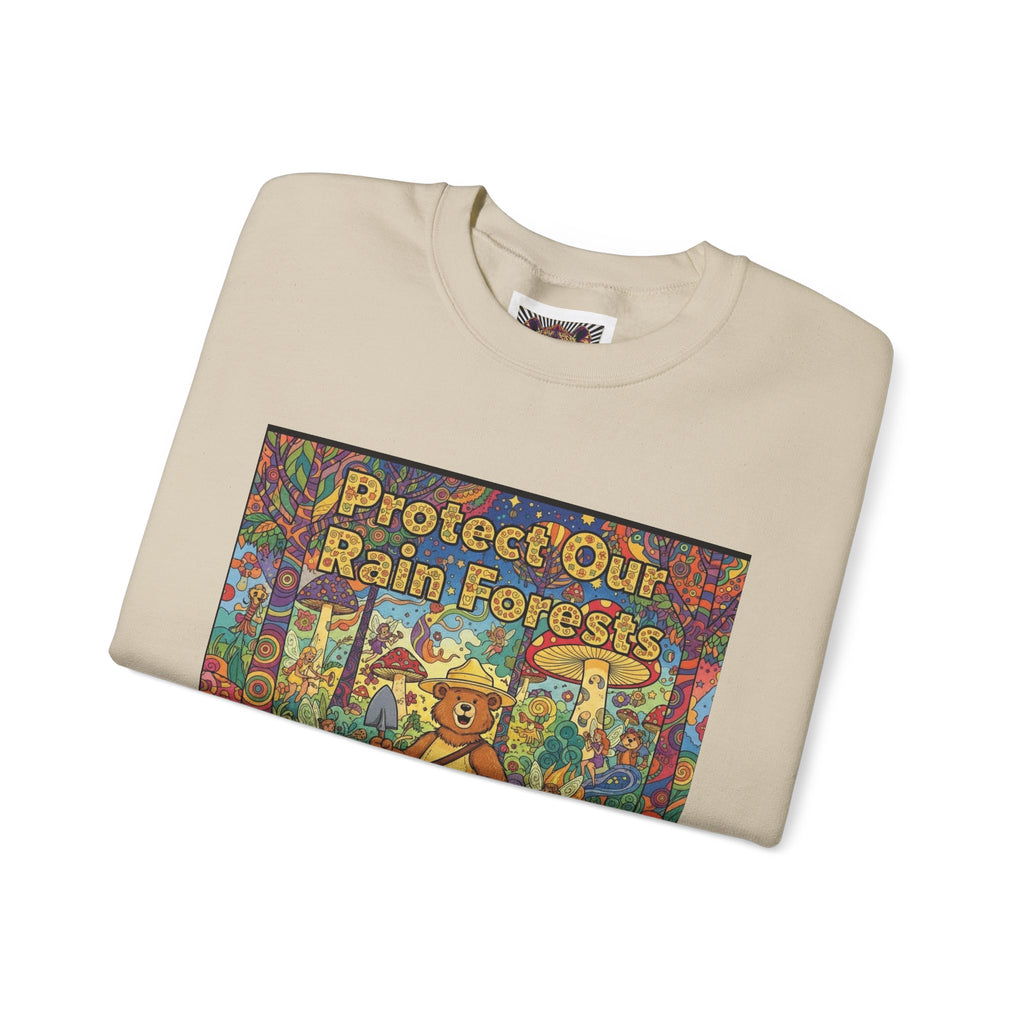 Eco-Friendly Crewneck Sweatshirt - Protect Our Rain Forests Design