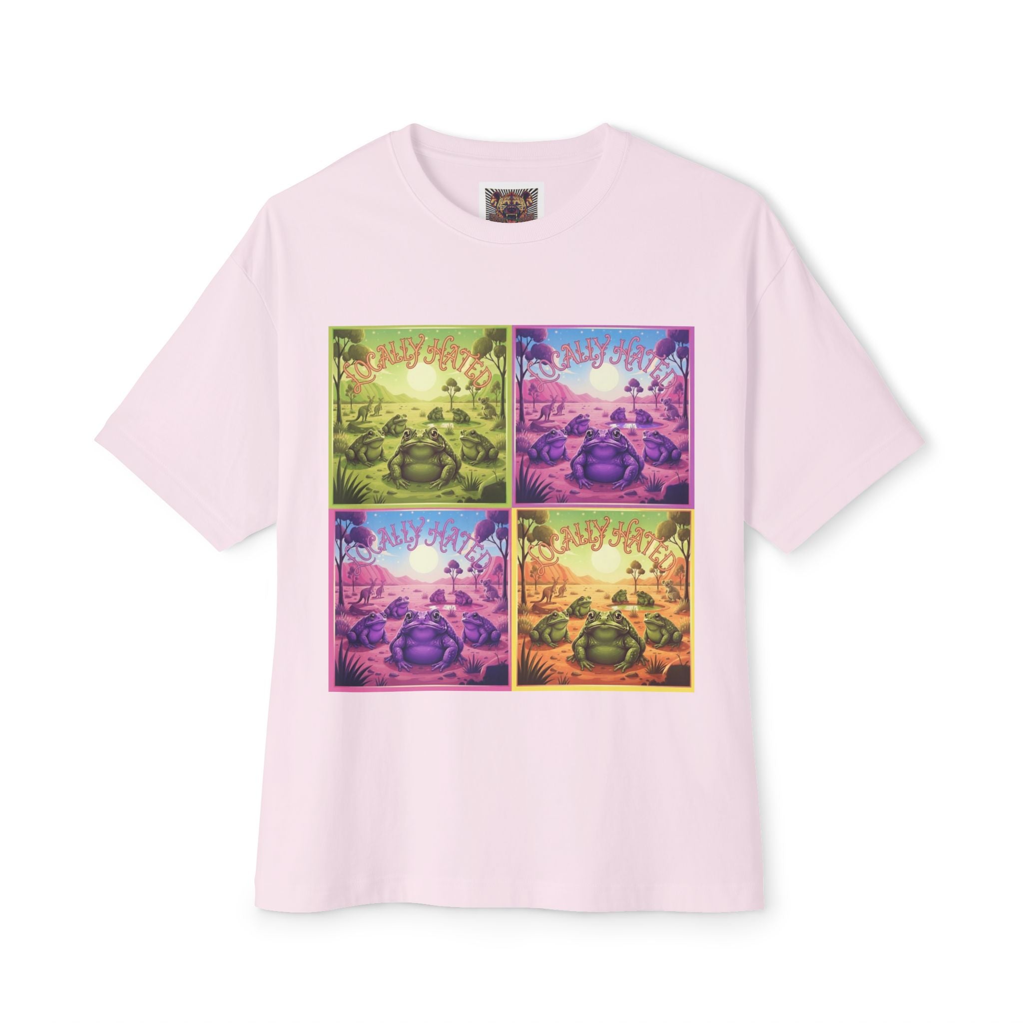 Retro Cane Toad Oversized Tee - Vibrant Boxy Fit with Meditative Design