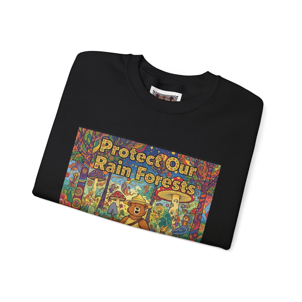 Eco-Friendly Crewneck Sweatshirt - Protect Our Rain Forests Design
