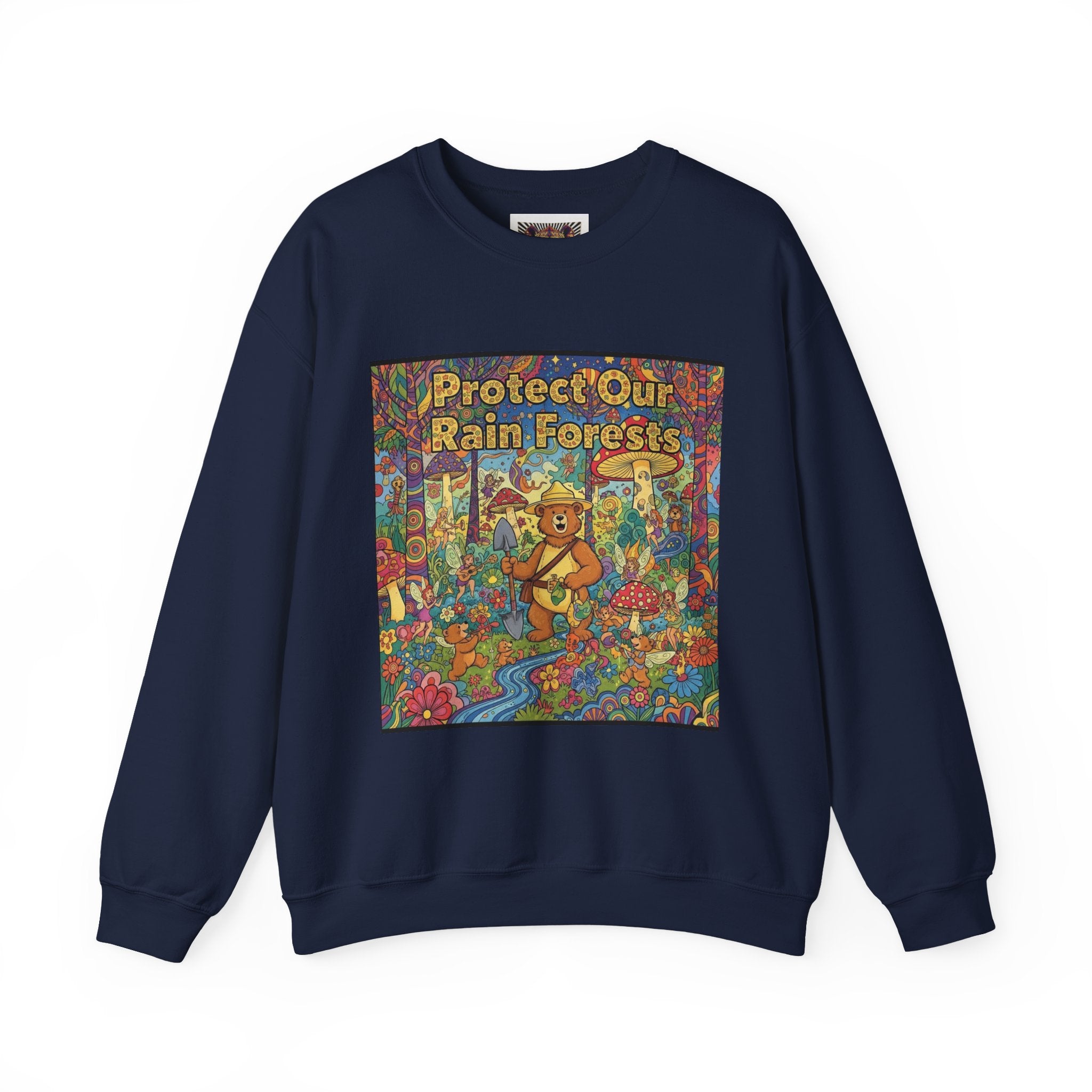 Eco-Friendly Crewneck Sweatshirt - Protect Our Rain Forests Design