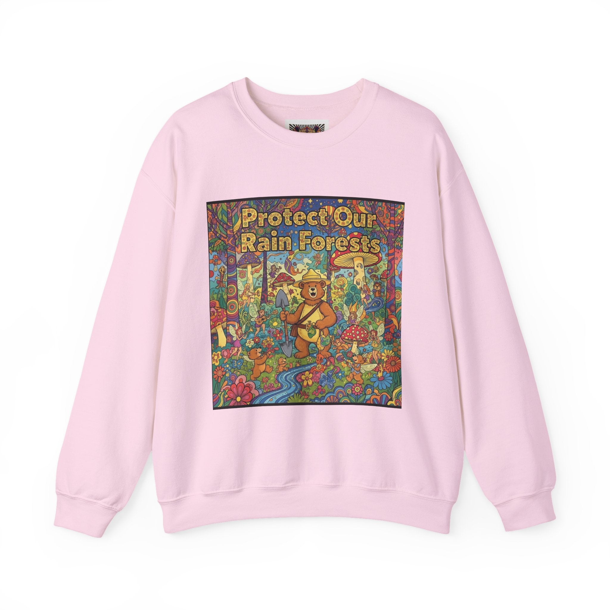 Eco-Friendly Crewneck Sweatshirt - Protect Our Rain Forests Design