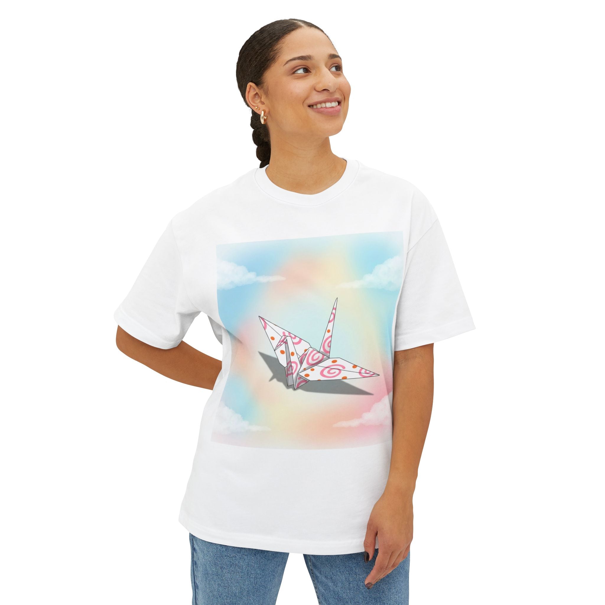 Whimsical Crane Artwork Oversized Tee