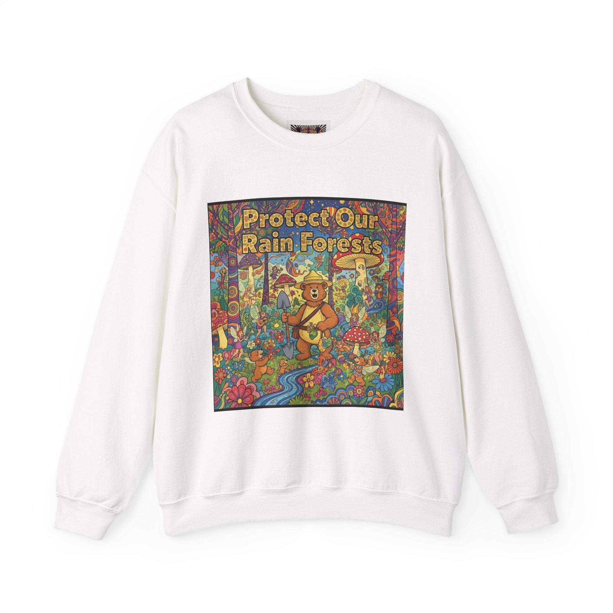 Eco-Friendly Crewneck Sweatshirt - Protect Our Rain Forests Design