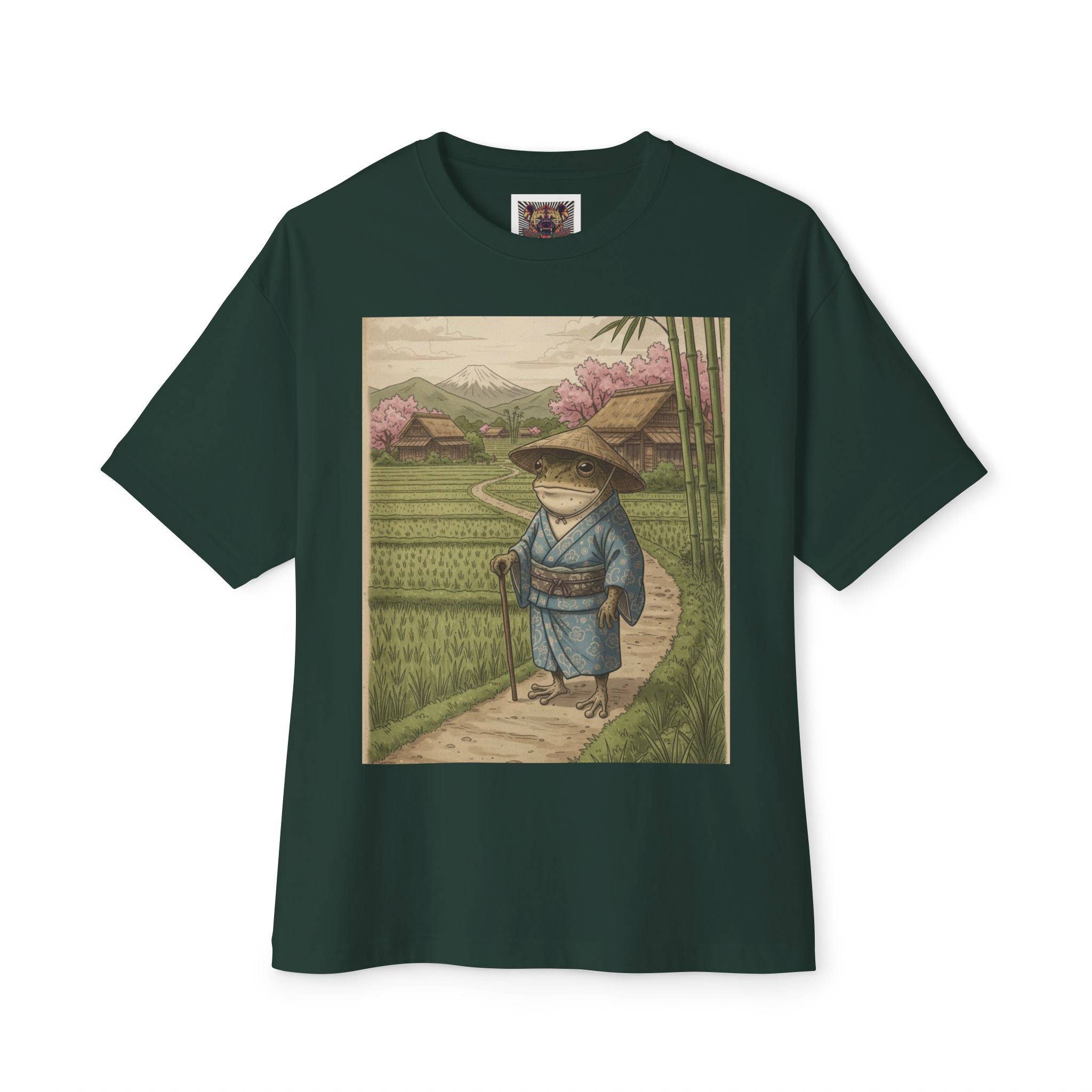 Zen Frog Farmer Graphic Tee – Oversized Boxy Shirt by Chuckle Designs