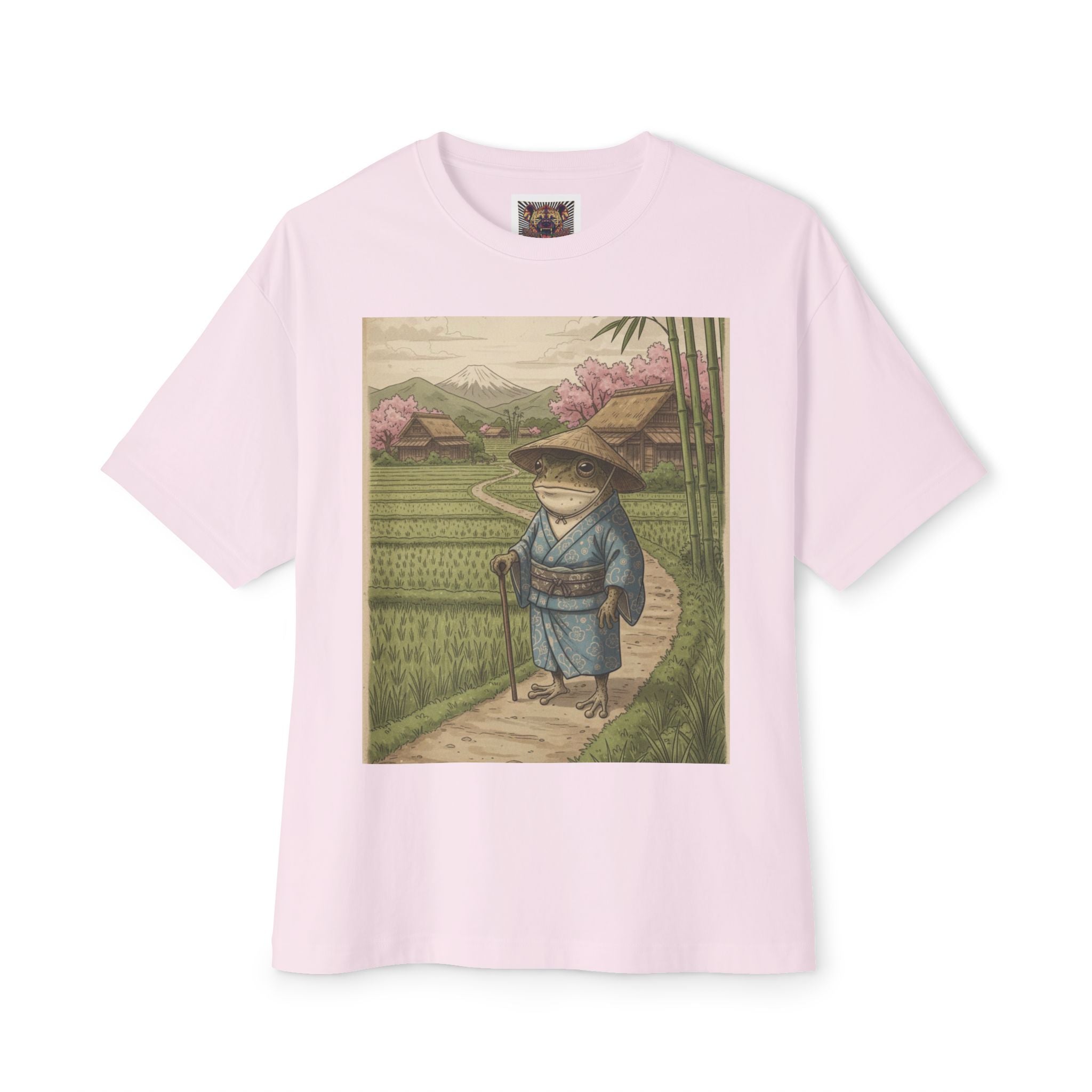 Zen Frog Farmer Graphic Tee – Oversized Boxy Shirt by Chuckle Designs