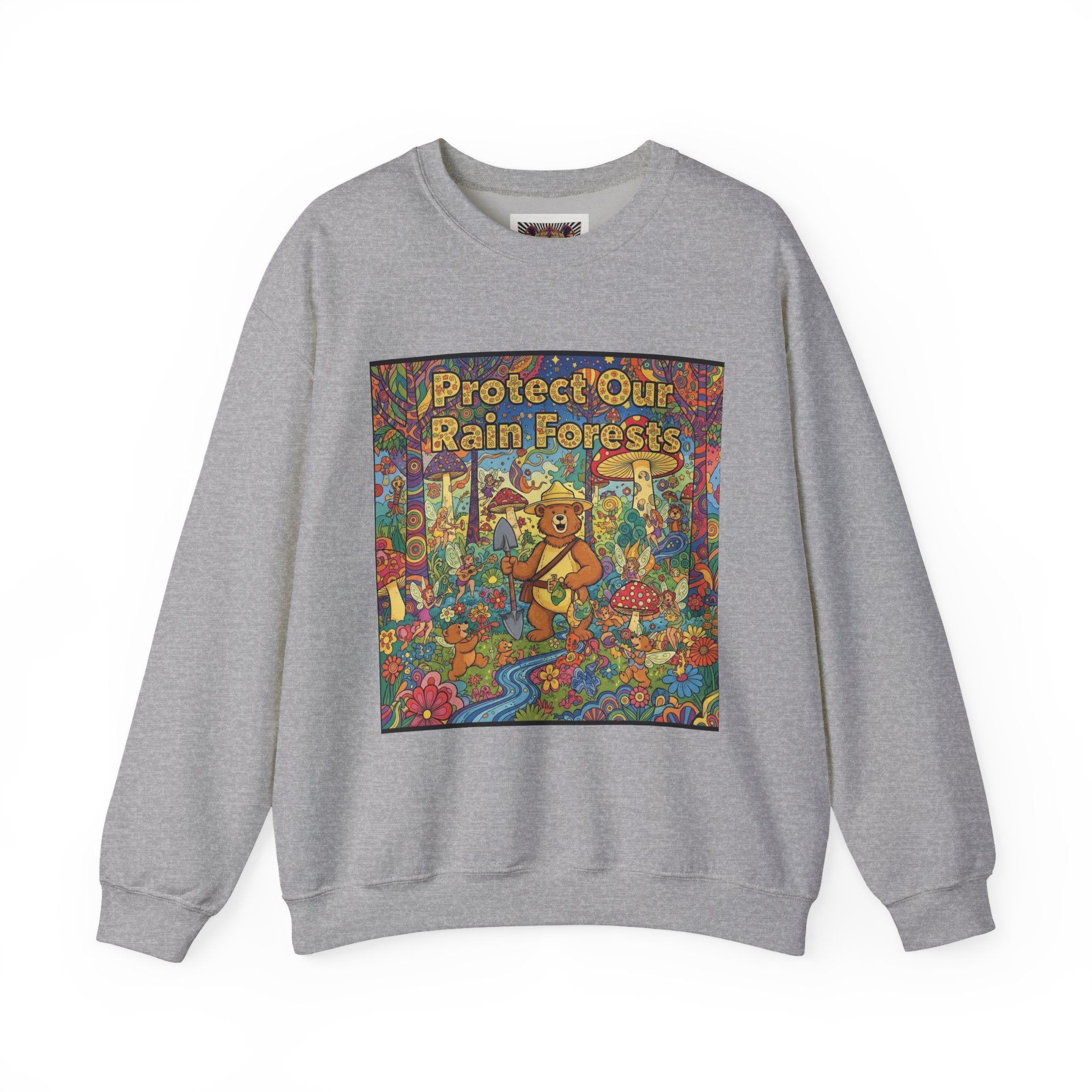 Eco-Friendly Crewneck Sweatshirt - Protect Our Rain Forests Design