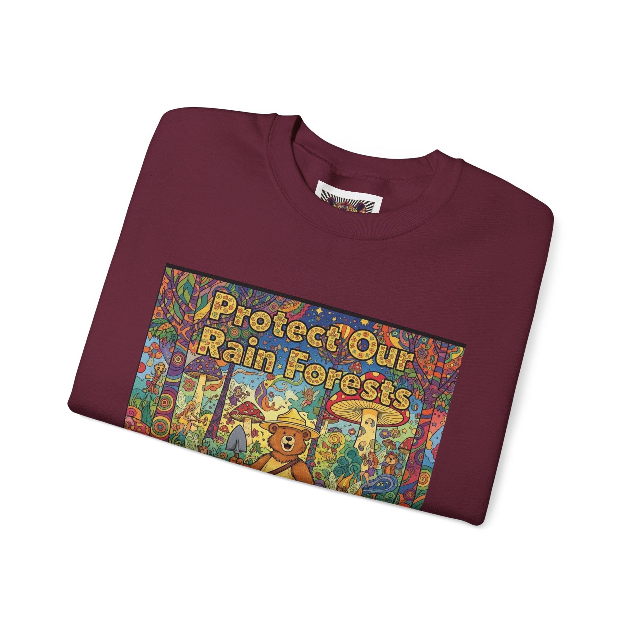 Eco-Friendly Crewneck Sweatshirt - Protect Our Rain Forests Design