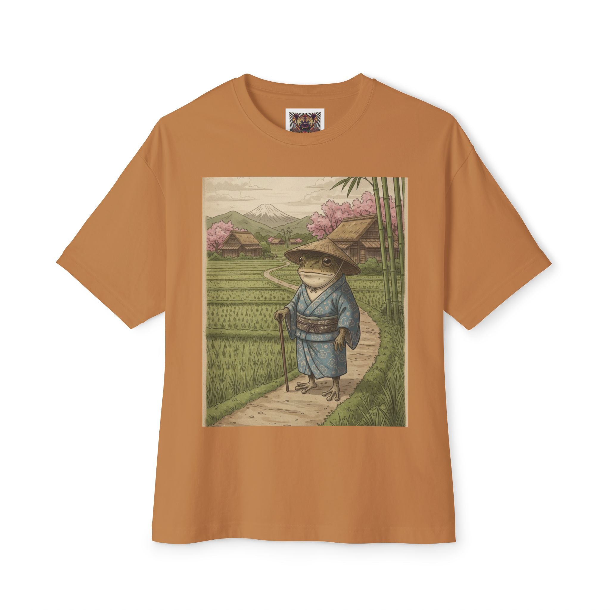 Zen Frog Farmer Graphic Tee – Oversized Boxy Shirt by Chuckle Designs