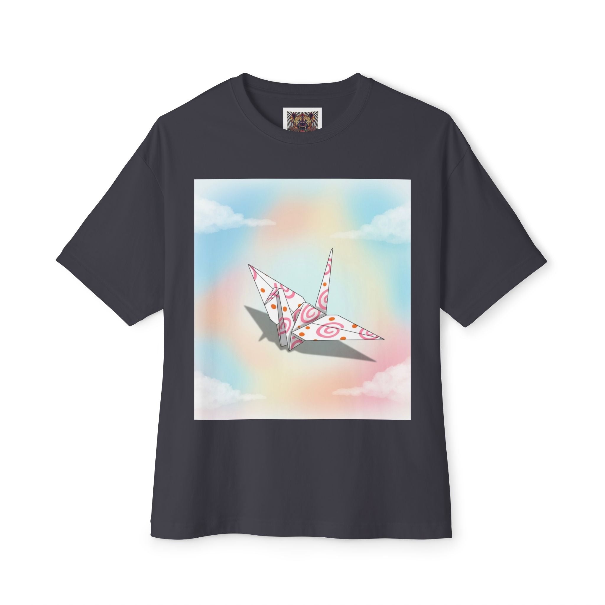 Whimsical Crane Artwork Oversized Tee