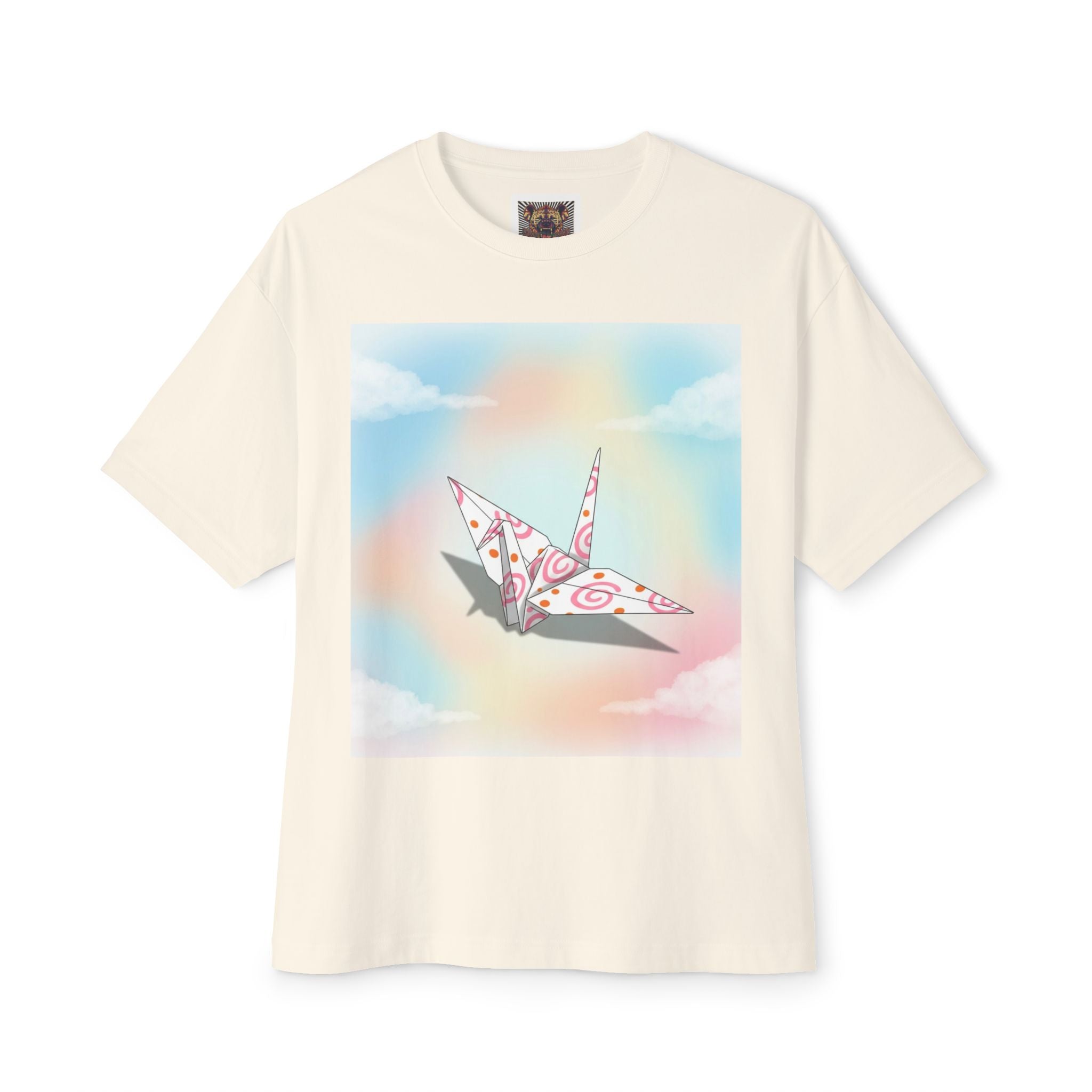 Whimsical Crane Artwork Oversized Tee