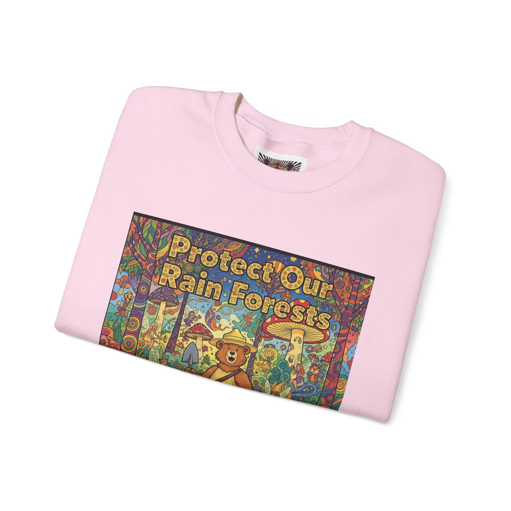 Eco-Friendly Crewneck Sweatshirt - Protect Our Rain Forests Design