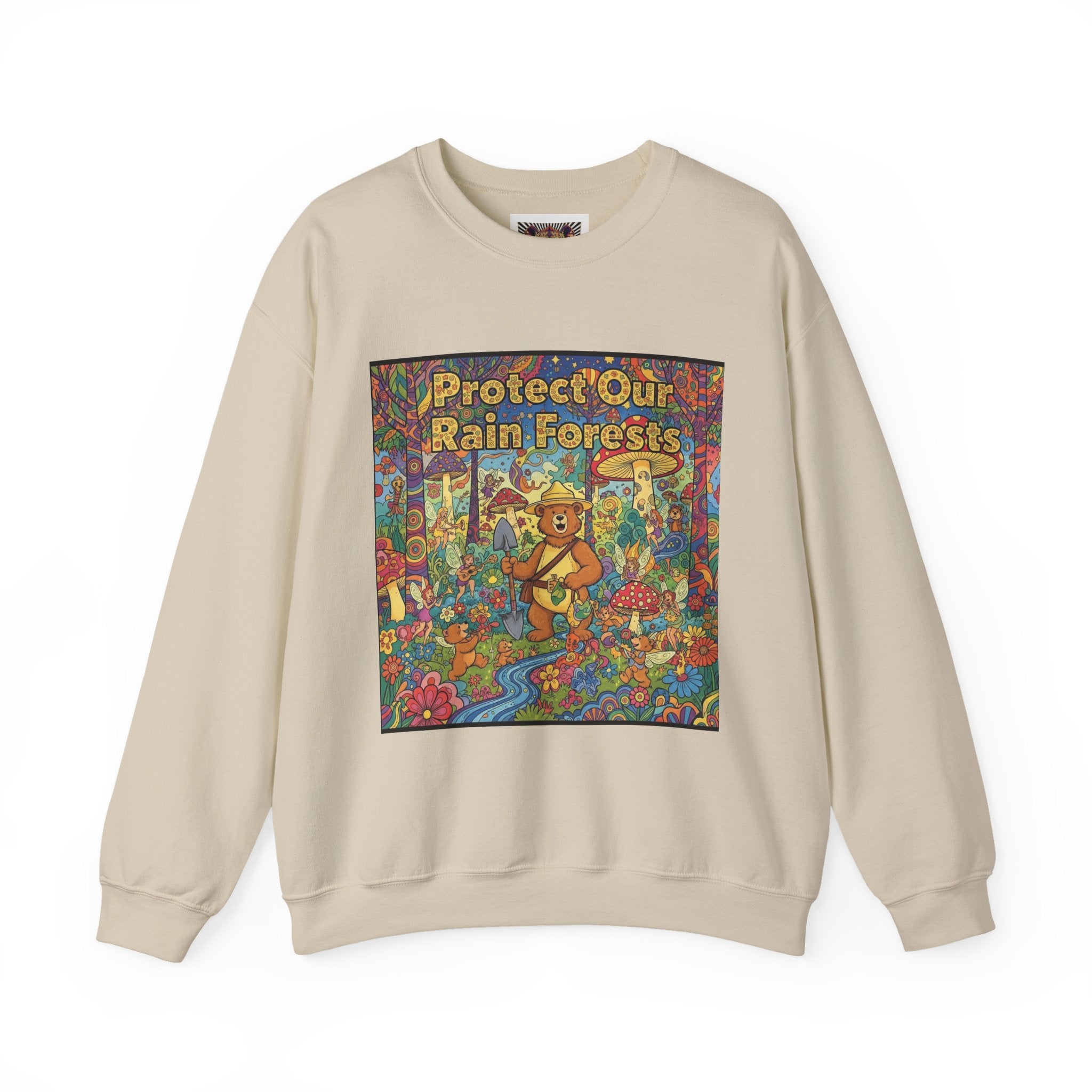 Eco-Friendly Crewneck Sweatshirt - Protect Our Rain Forests Design