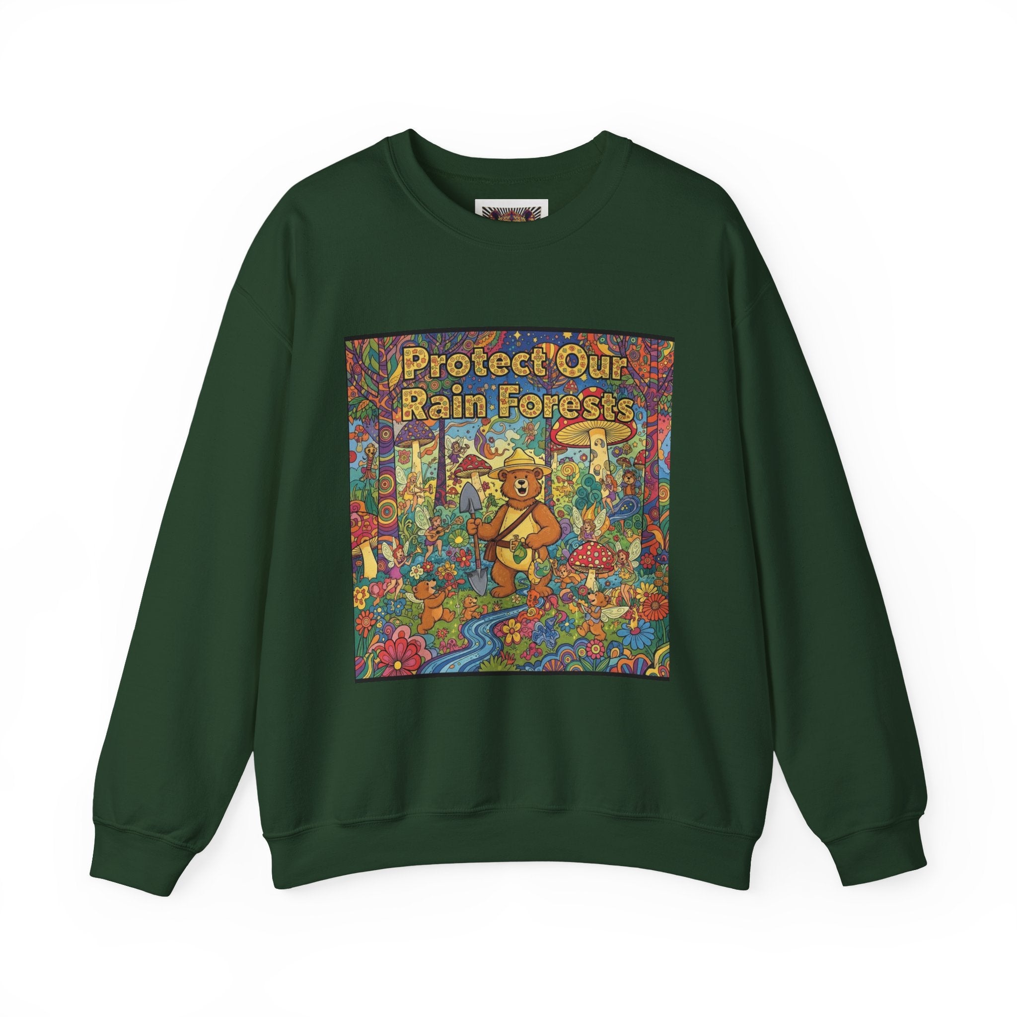 Eco-Friendly Crewneck Sweatshirt - Protect Our Rain Forests Design