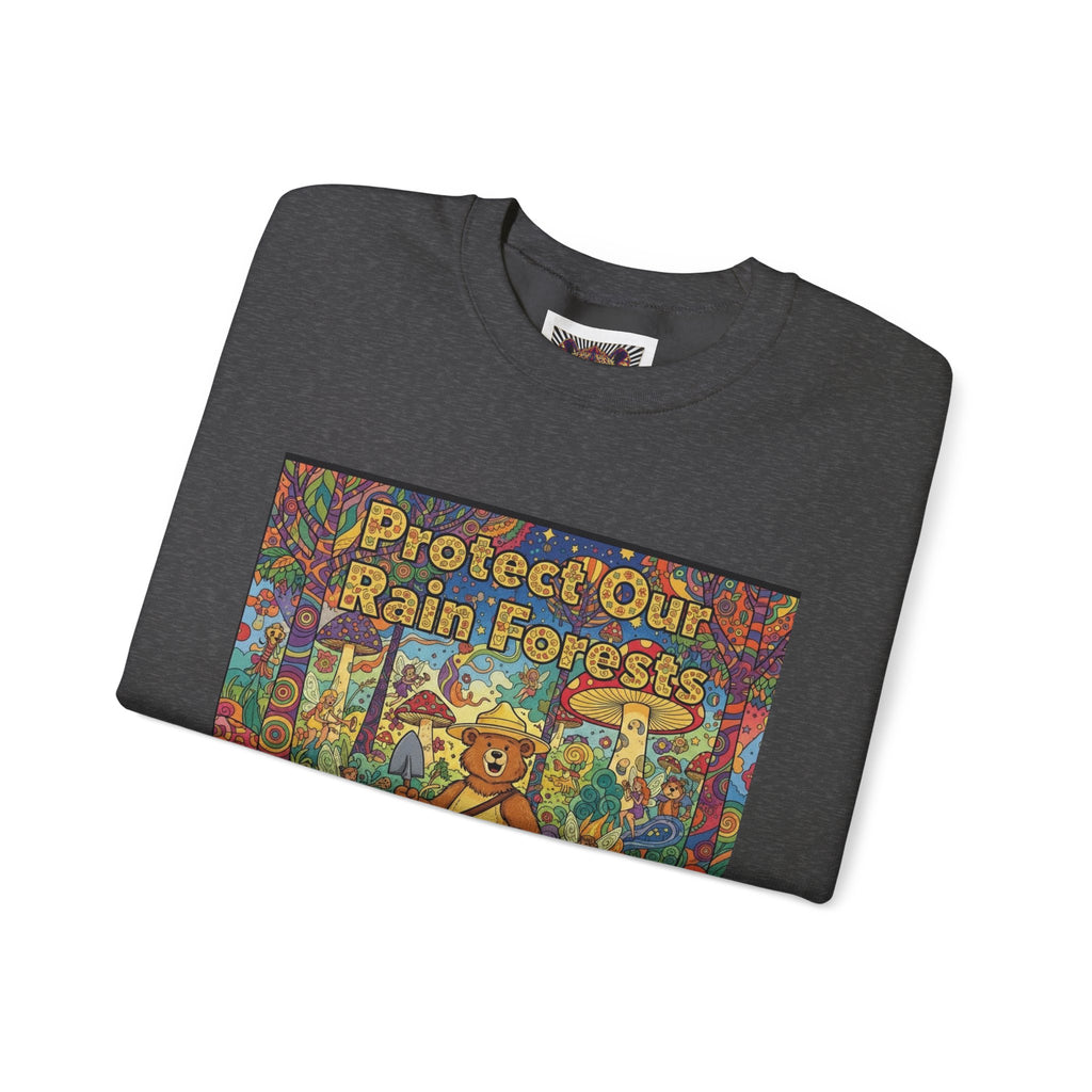 Eco-Friendly Crewneck Sweatshirt - Protect Our Rain Forests Design