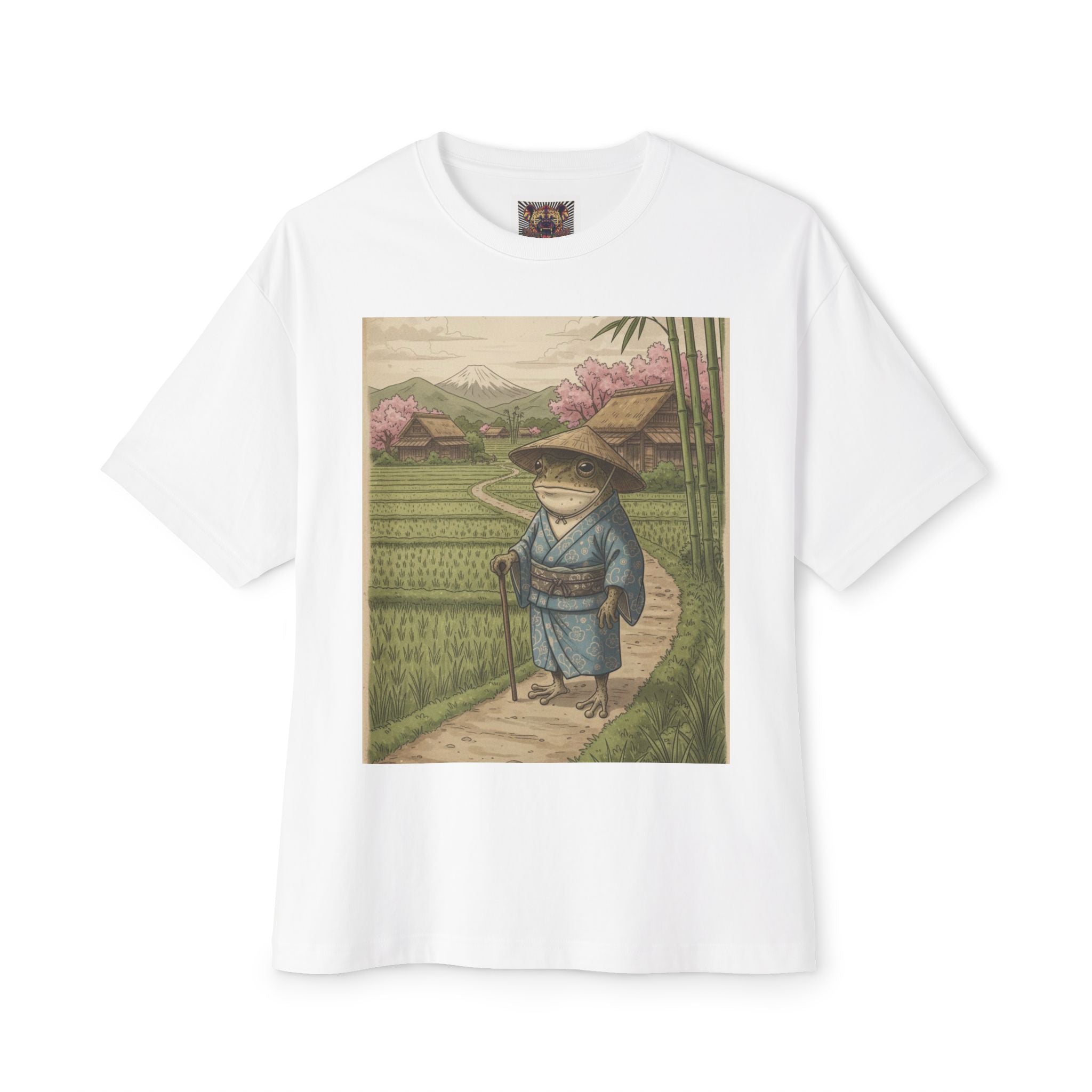 Zen Frog Farmer Graphic Tee – Oversized Boxy Shirt by Chuckle Designs