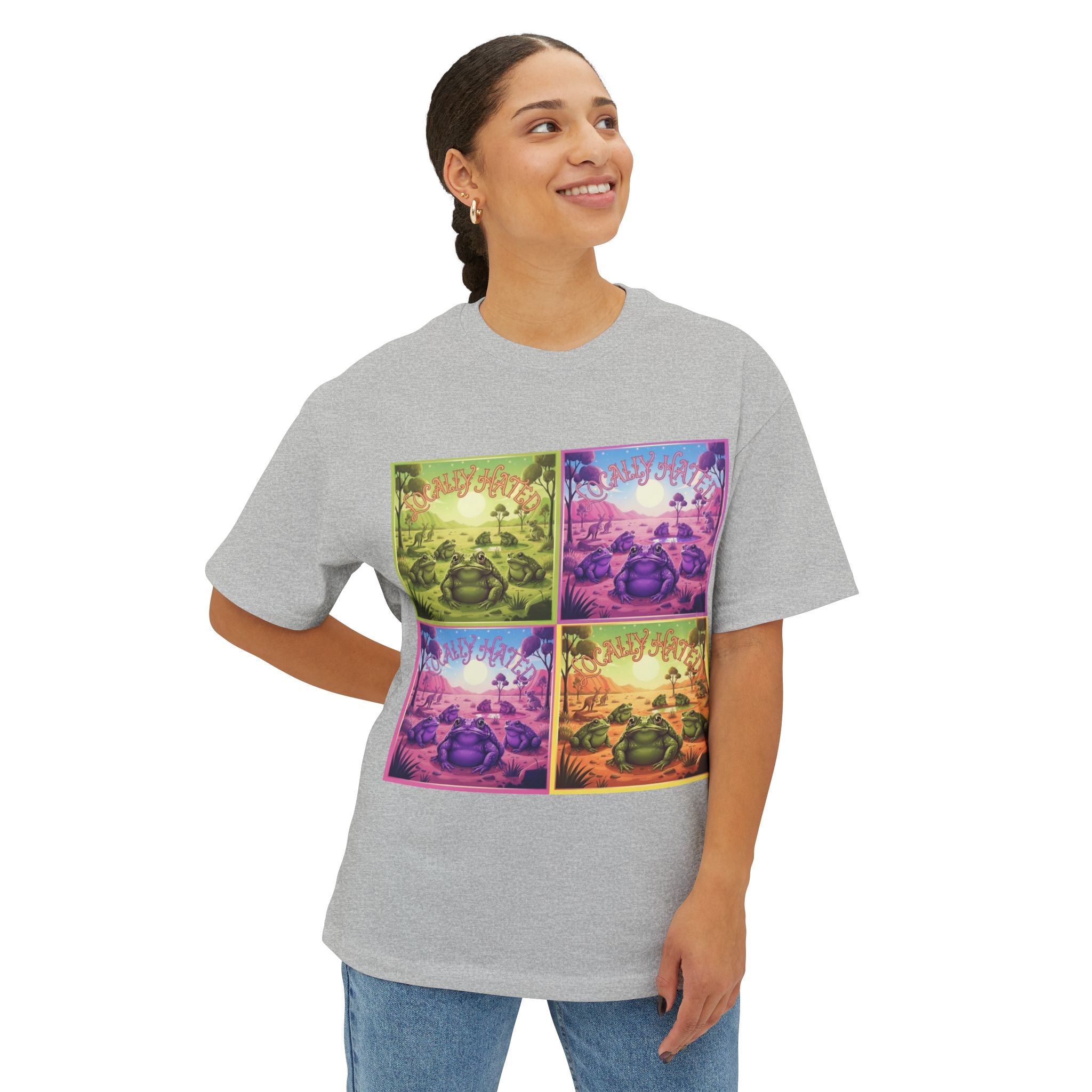 Retro Cane Toad Oversized Tee - Vibrant Boxy Fit with Meditative Design