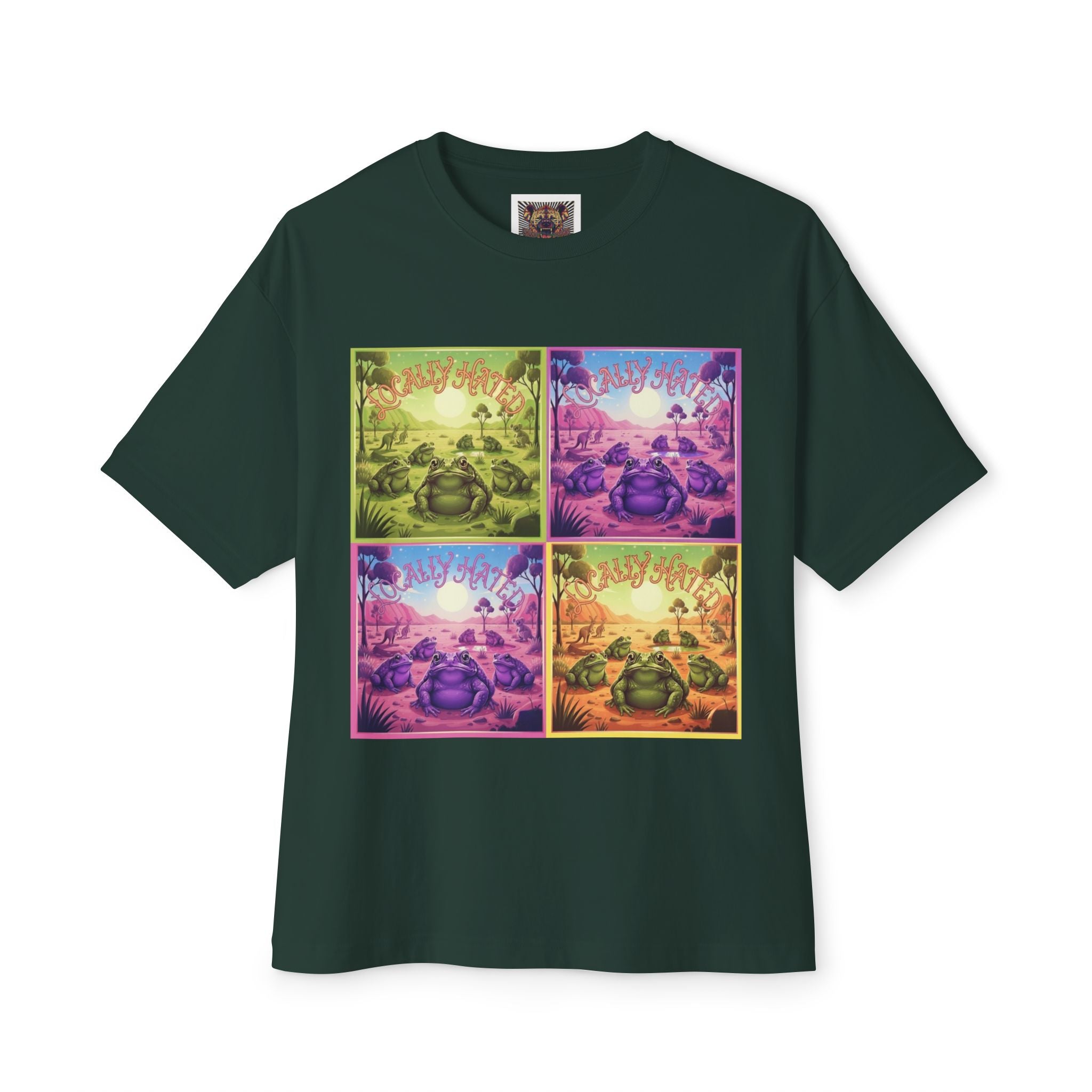 Retro Cane Toad Oversized Tee - Vibrant Boxy Fit with Meditative Design