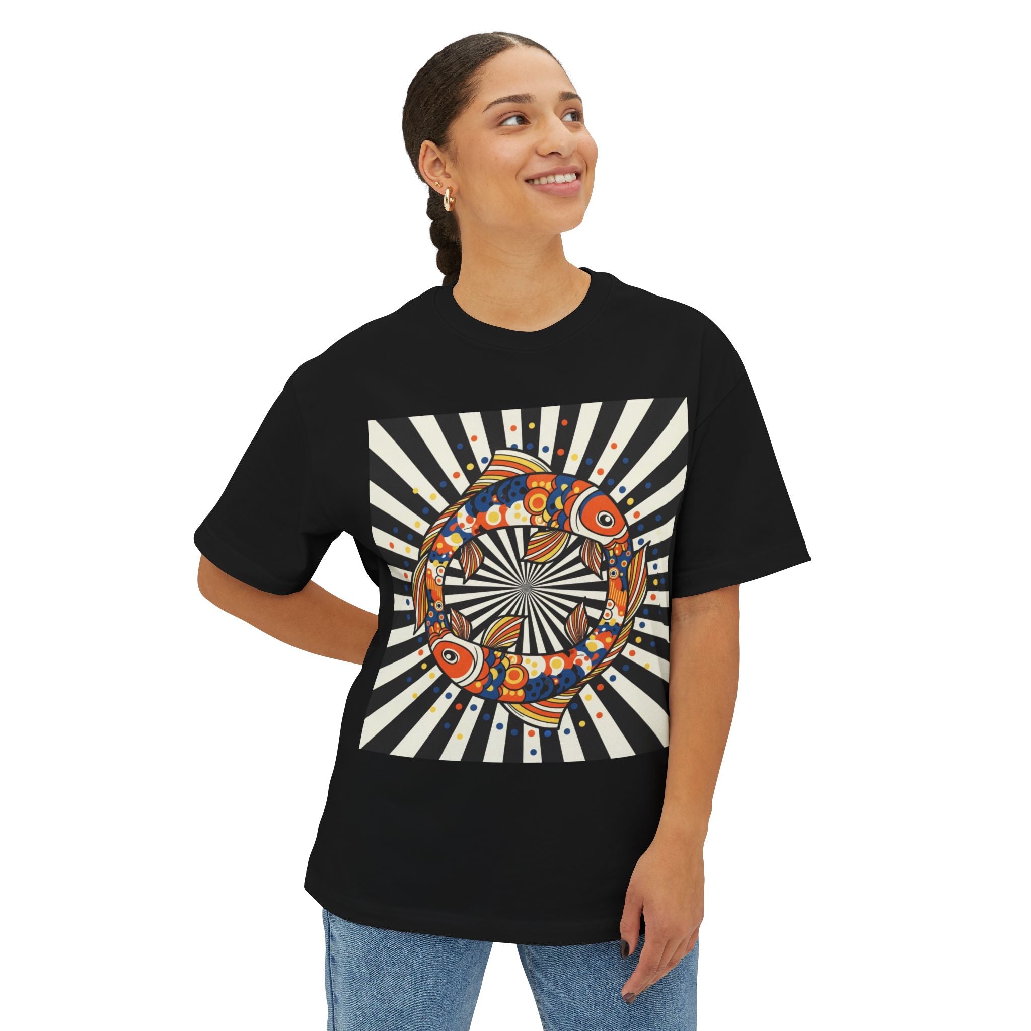 Colorful Fish Oversized Boxy Tee - Unique Art Shirt for Casual Style