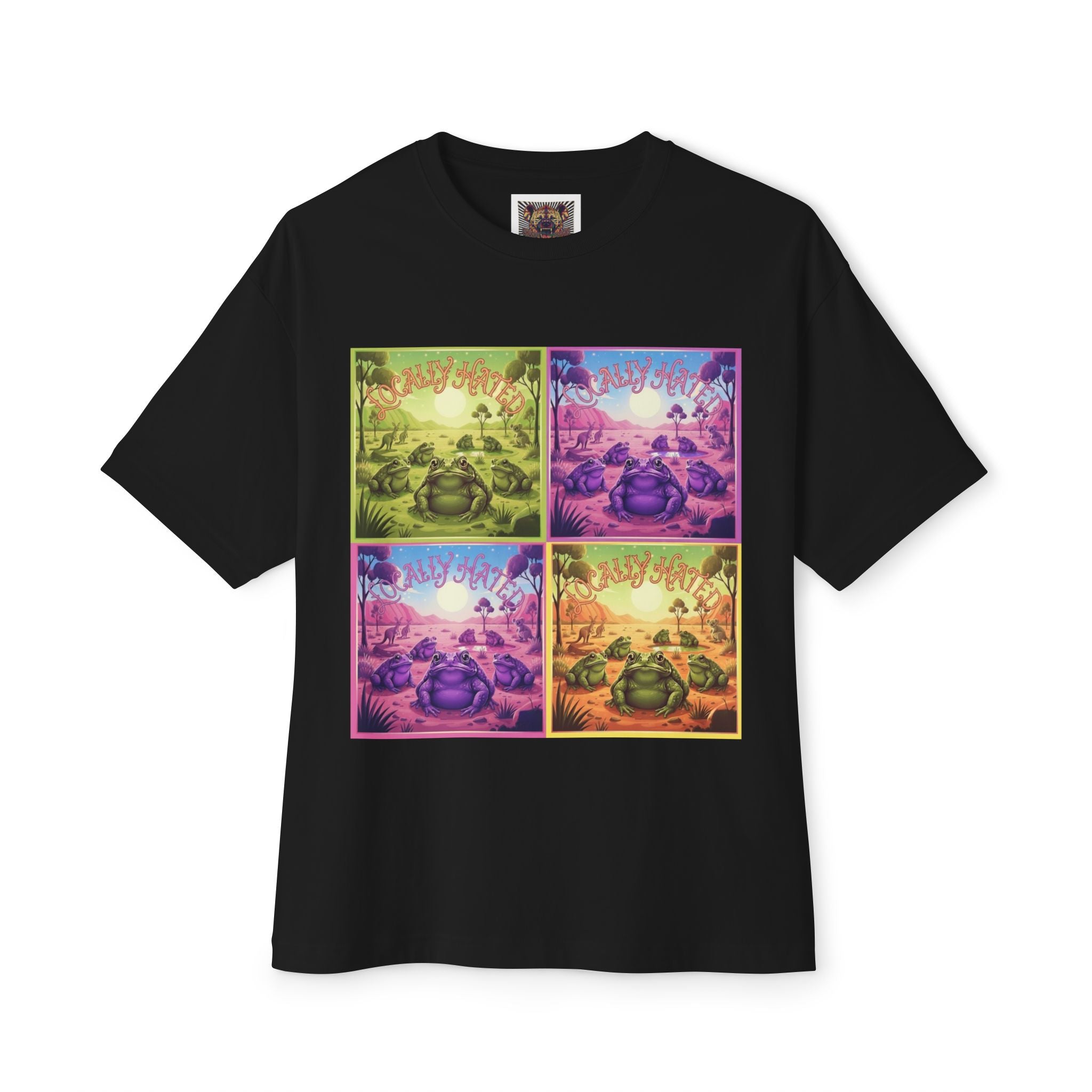 Retro Cane Toad Oversized Tee - Vibrant Boxy Fit with Meditative Design