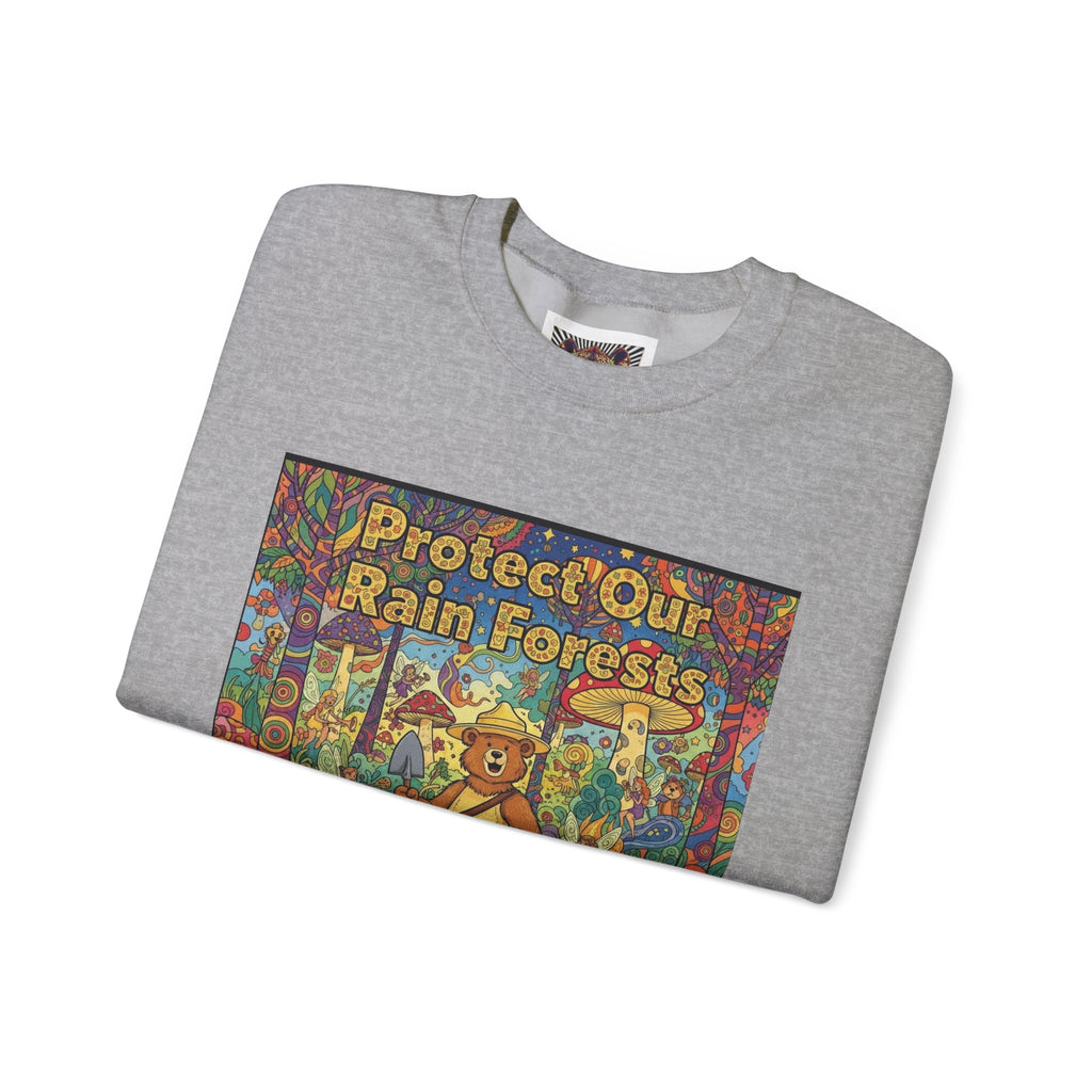 Eco-Friendly Crewneck Sweatshirt - Protect Our Rain Forests Design