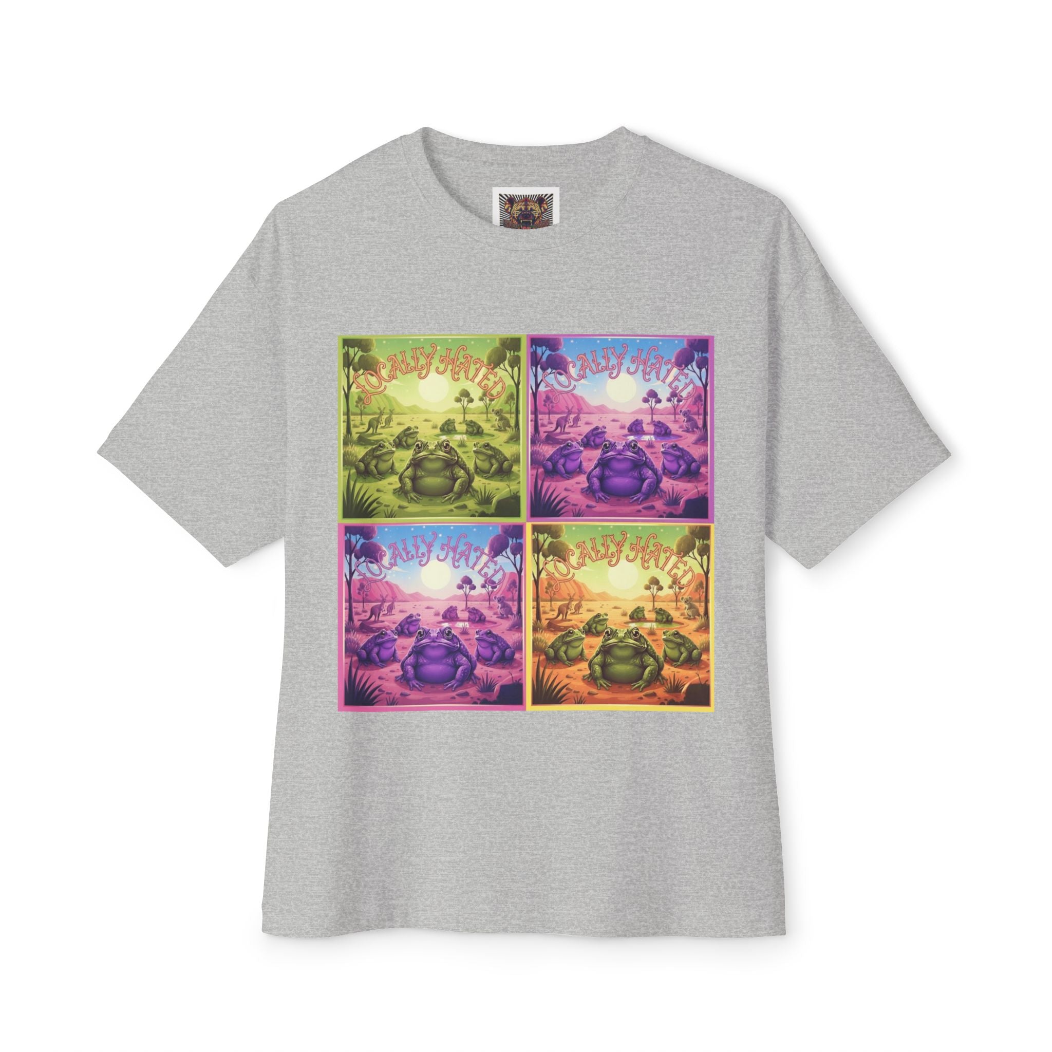 Retro Cane Toad Oversized Tee - Vibrant Boxy Fit with Meditative Design