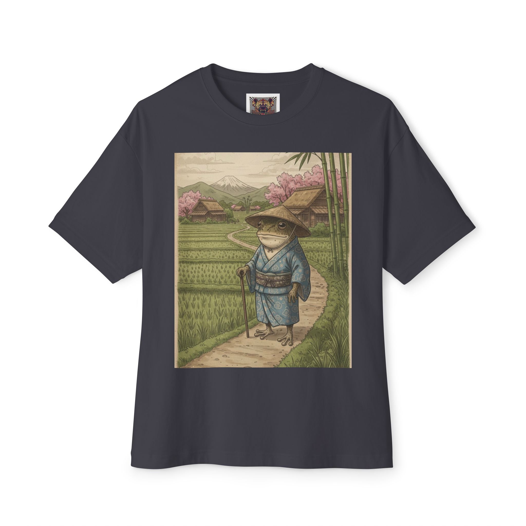 Zen Frog Farmer Graphic Tee – Oversized Boxy Shirt by Chuckle Designs