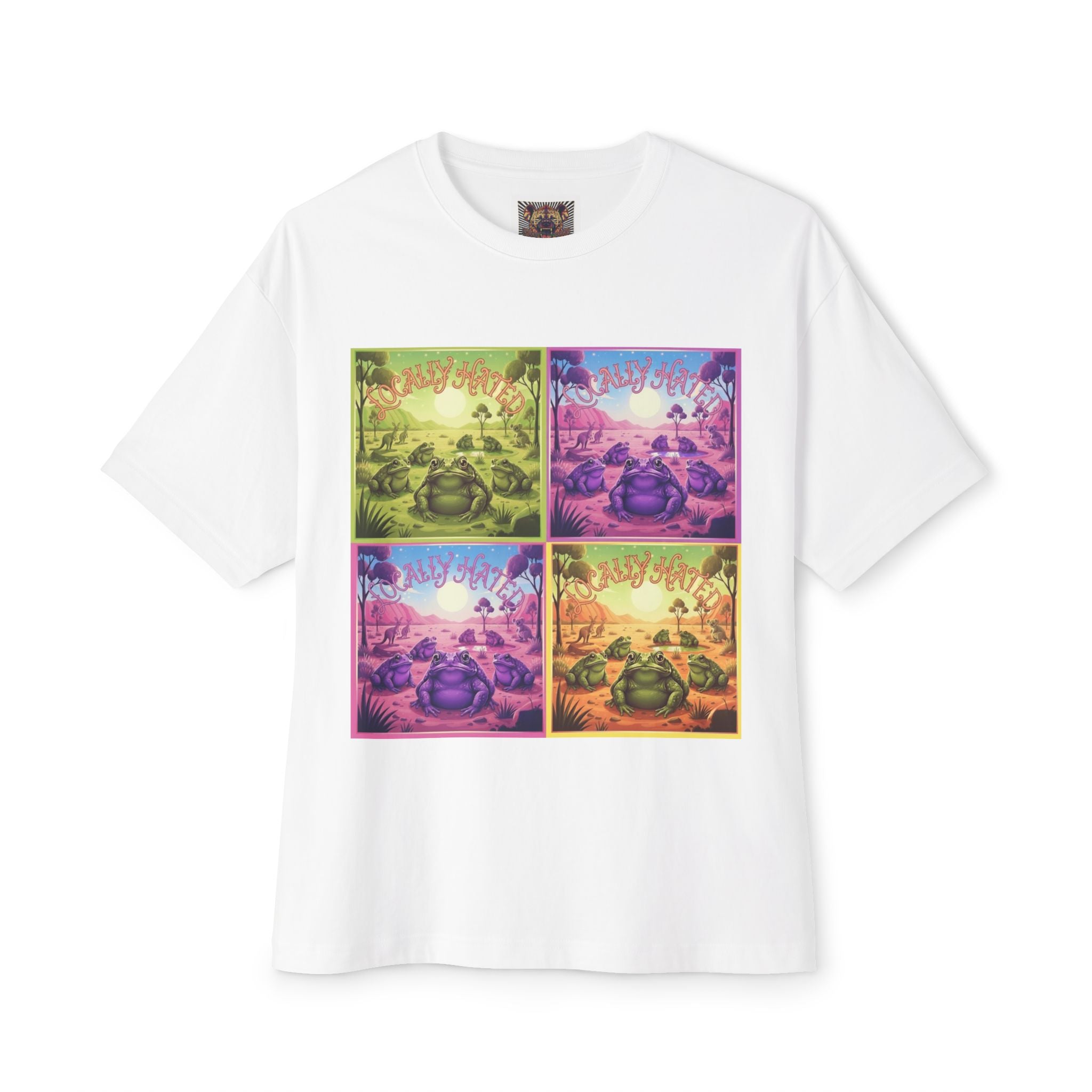 Retro Cane Toad Oversized Tee - Vibrant Boxy Fit with Meditative Design