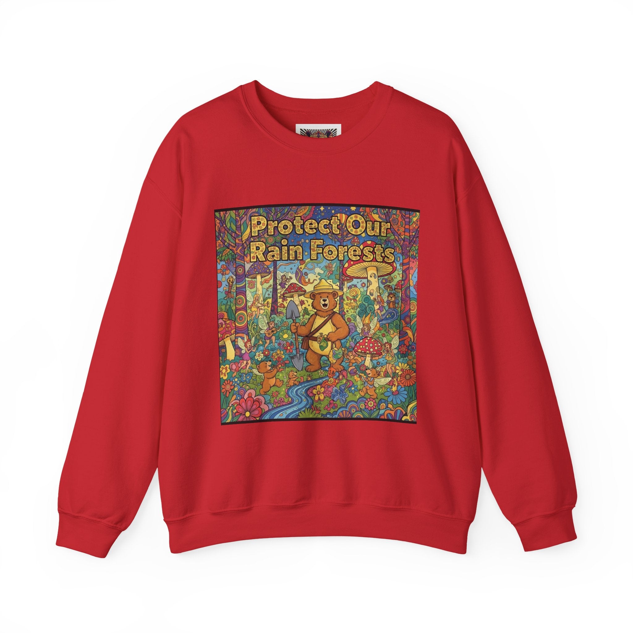 Eco-Friendly Crewneck Sweatshirt - Protect Our Rain Forests Design