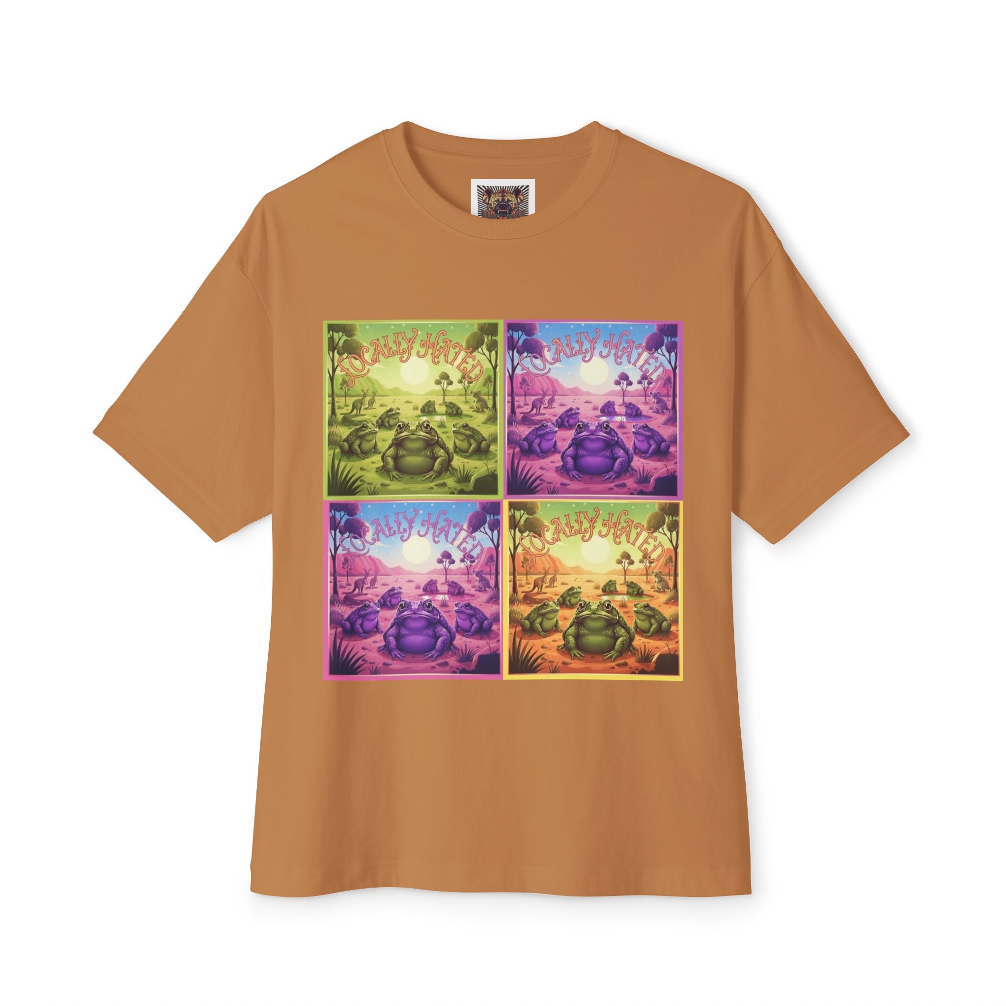 Retro Cane Toad Oversized Tee - Vibrant Boxy Fit with Meditative Design