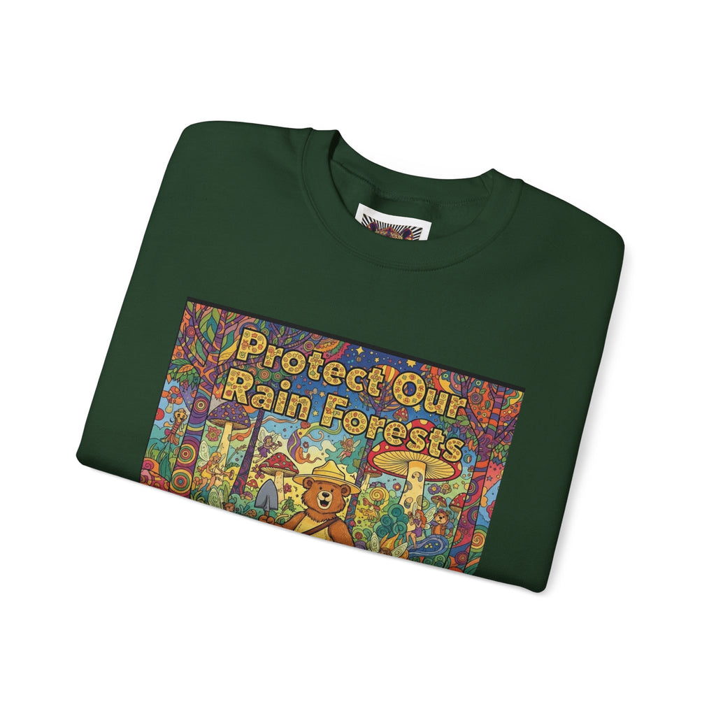 Eco-Friendly Crewneck Sweatshirt - Protect Our Rain Forests Design