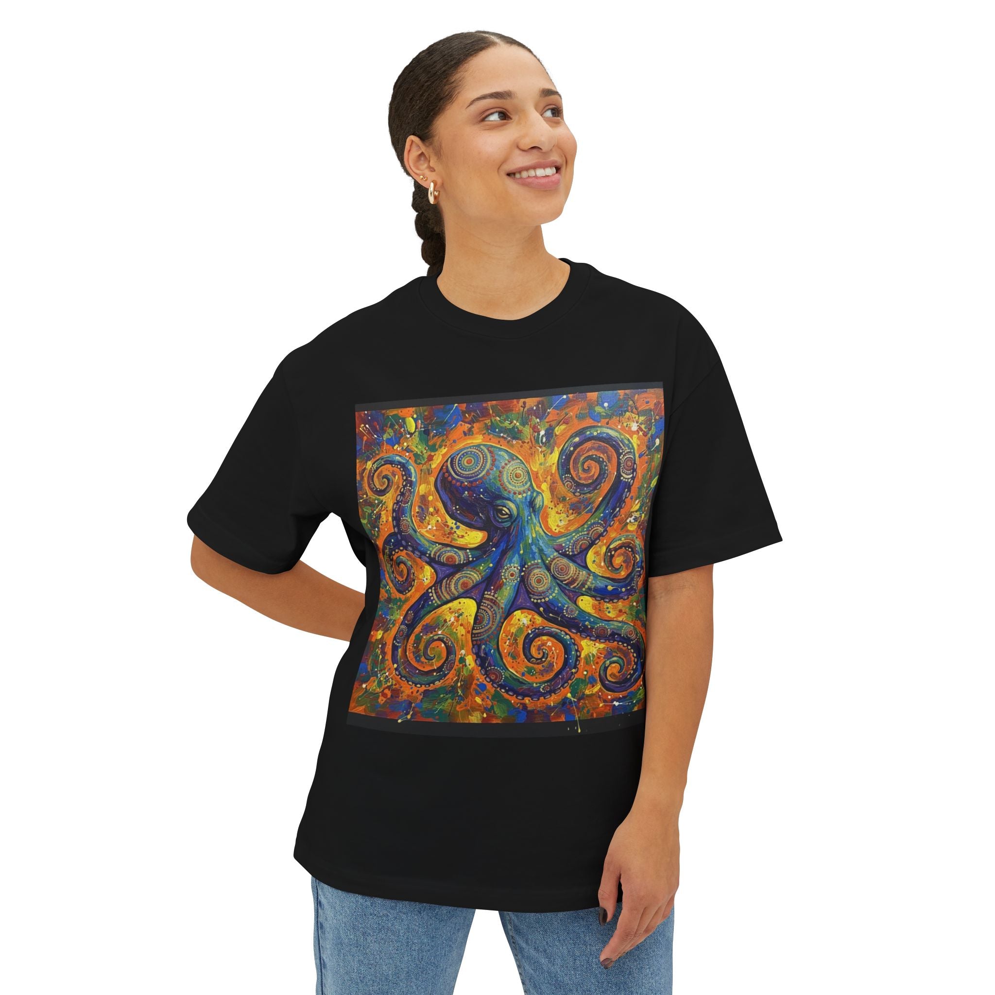 Colorful Octopus Art Unisex Oversized Boxy Tee